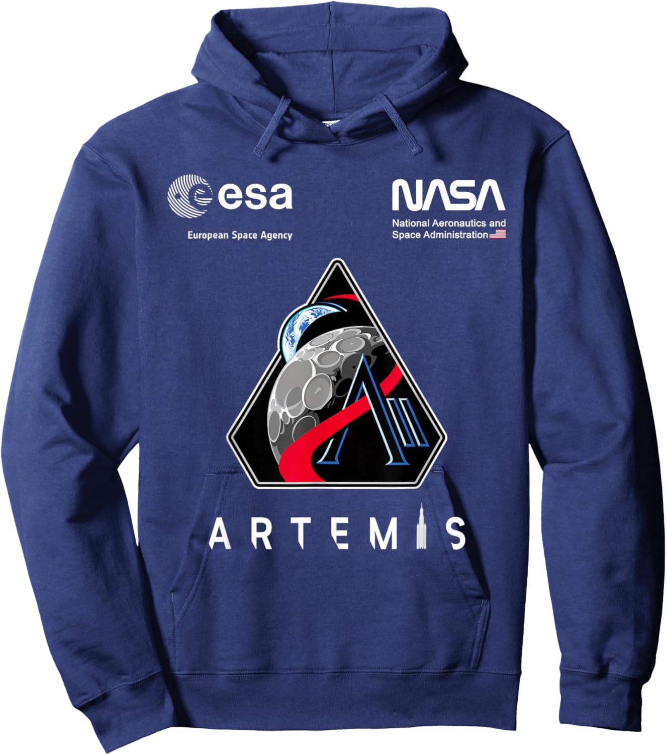 NASA Artemis II Mission Patch Worm and ESA Logo Hoodie - Hoodie | Navy