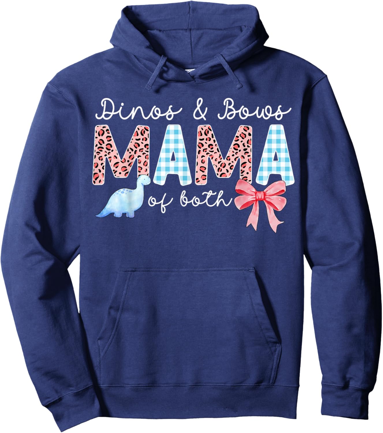 Dinos & Bows Mama of Both Mother of Boys and Girls Hoodie - Hoodie | Navy