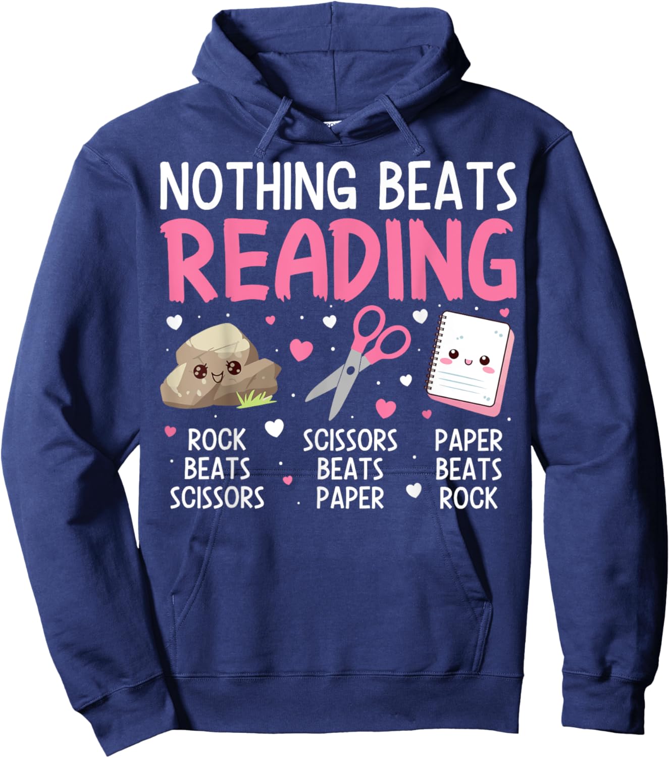 Rock Paper Scissors Vintage Nothing Beats Reading Hand Game Hoodie - Hoodie | Navy