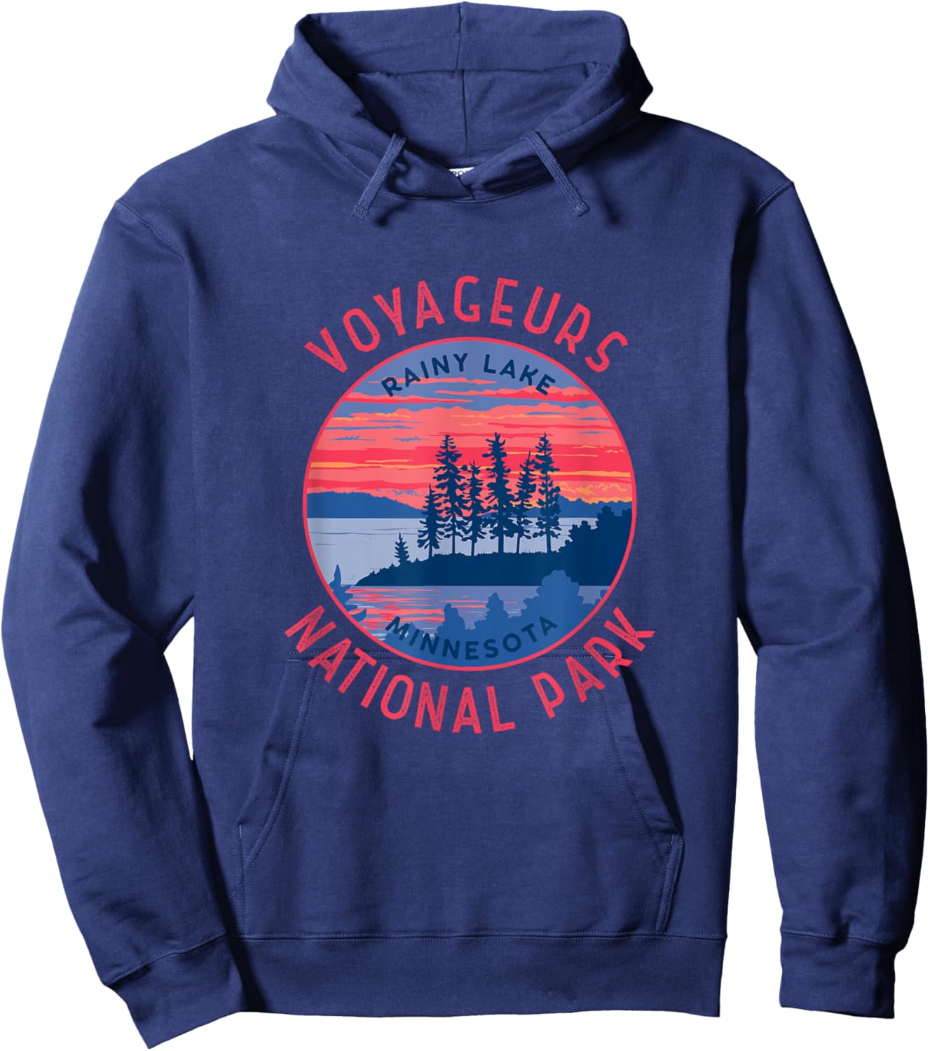 Voyageurs National Park Rainy Lake Retro Distressed Circle Hoodie - Hoodie | Navy