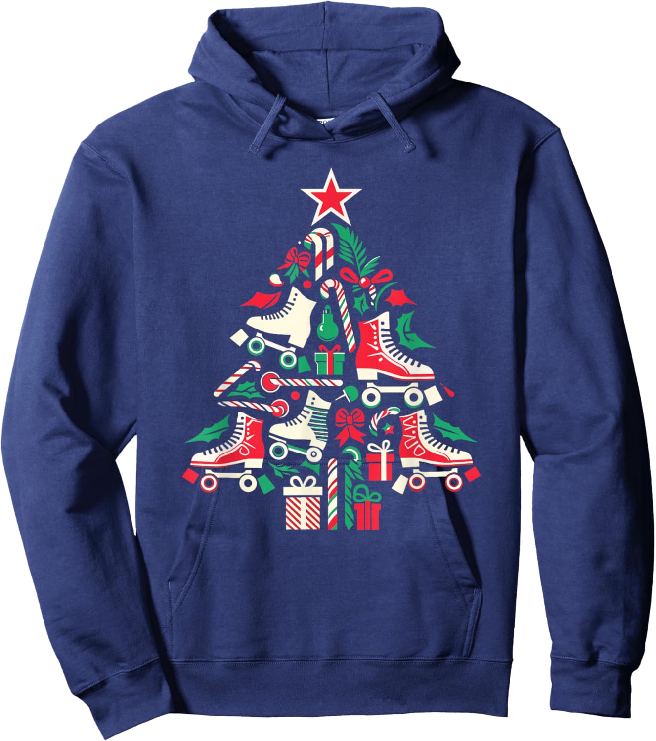 Funny Roller Skating Christmas Tree Roller Skate Hoodie - Hoodie | Navy