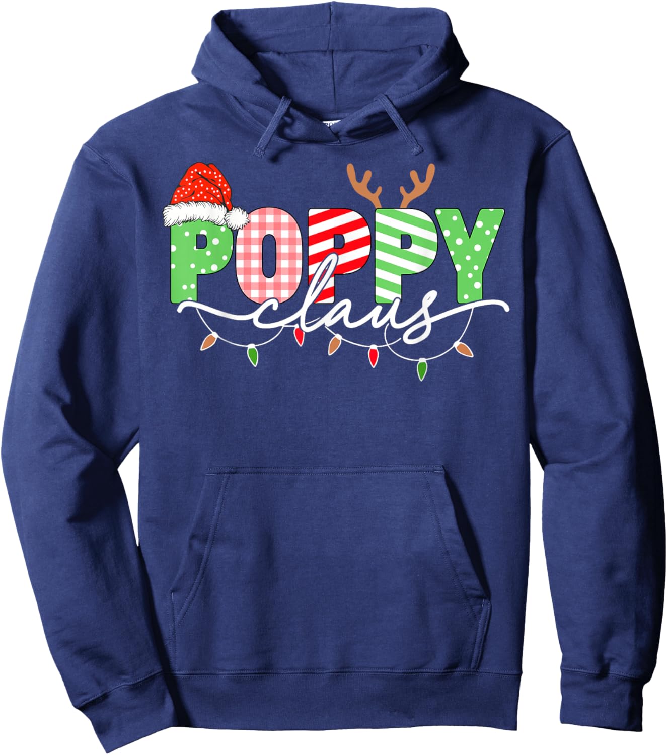 Poppy Claus Christmas Lights Santa Hat Family Matching Hoodie - Hoodie | Navy