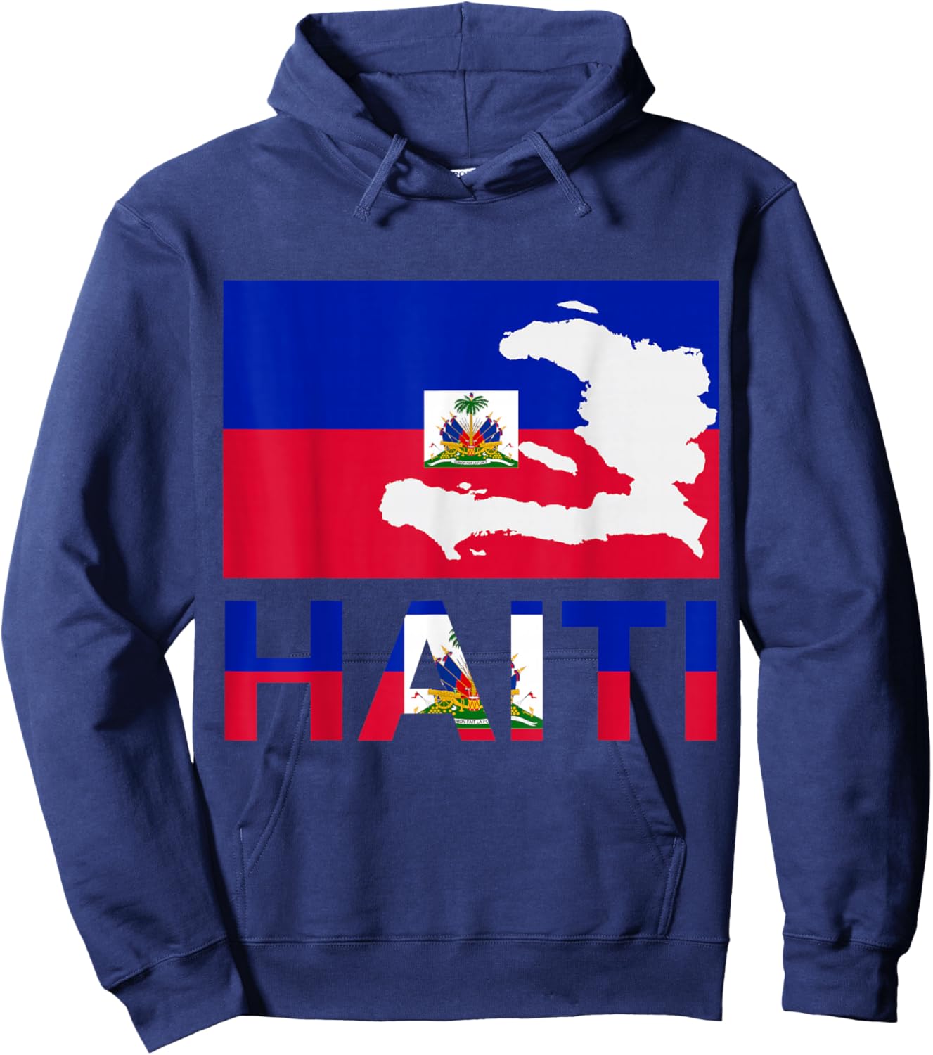 Happy Haitian Flag Day Cool Haiti Flag Map Haitian Pride Hoodie - Hoodie | Navy