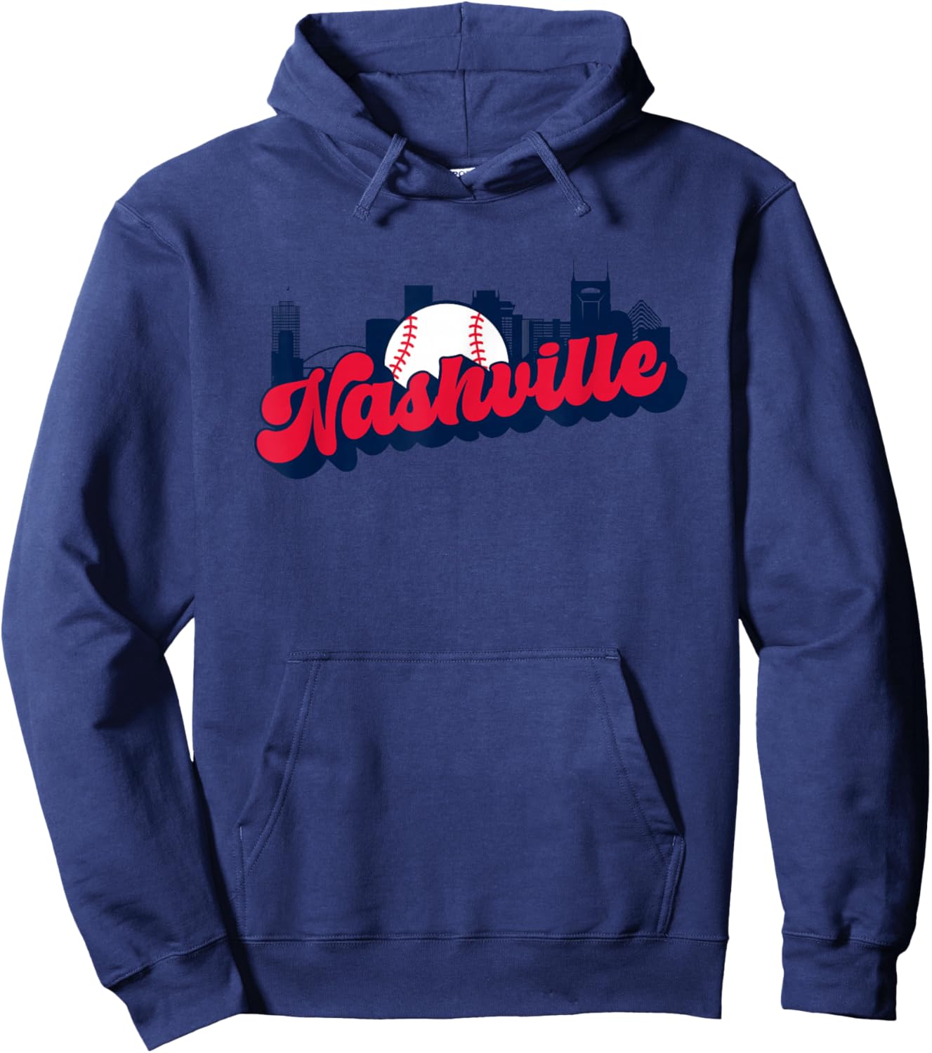 Nashville Baseball Vintage City Skyline Retro Baseball Lover Hoodie - Hoodie | Navy
