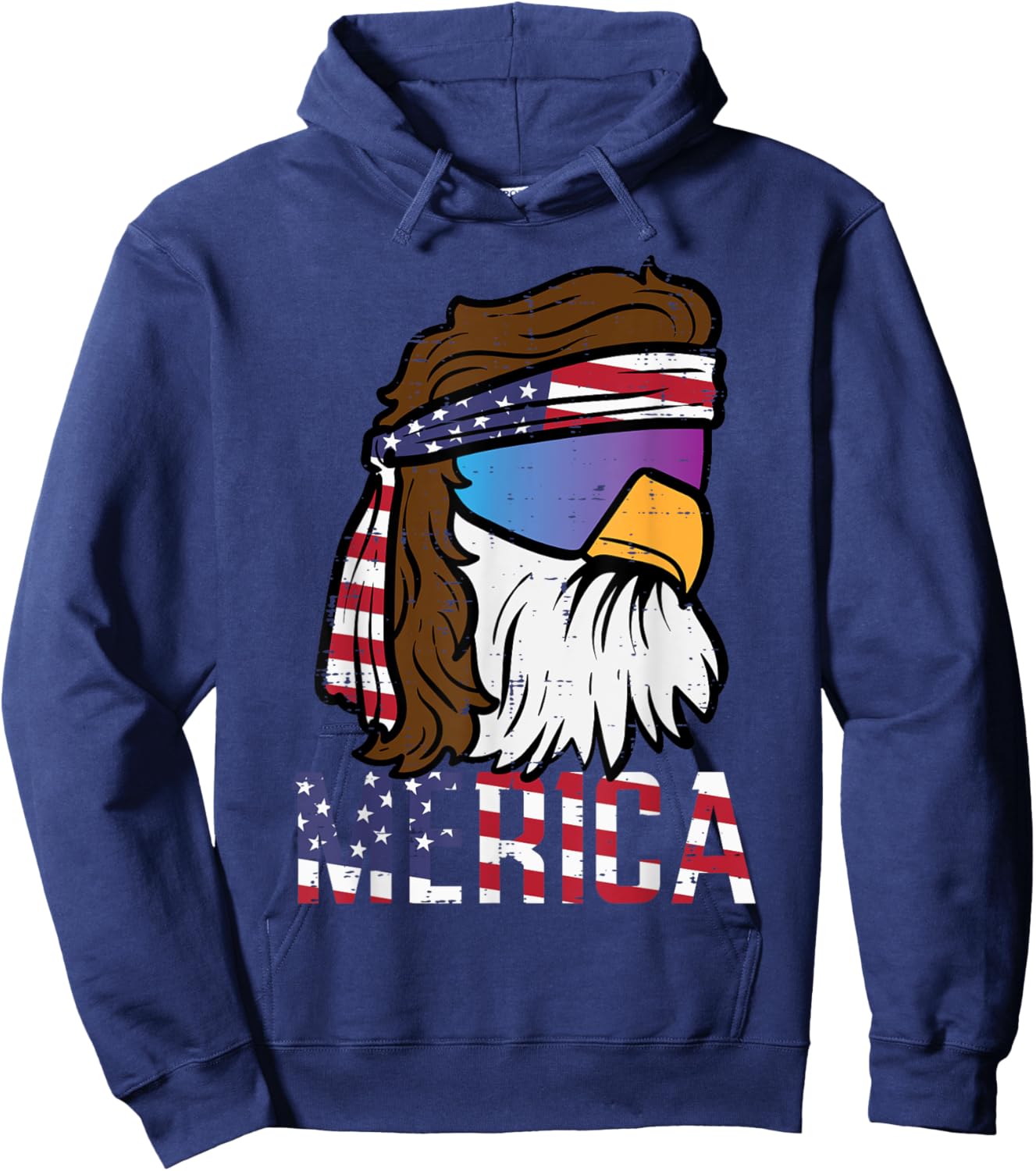 4th July Eagle Mullet Merica Flag Patriotic Men Women Kids Hoodie - Hoodie | Navy