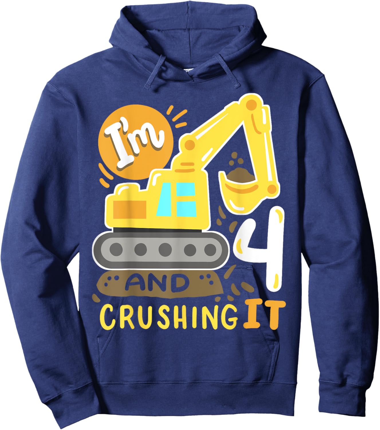 Kids 4th Construction Birthday Party I'm 4 Crushing It Boys Hoodie - Hoodie | Navy