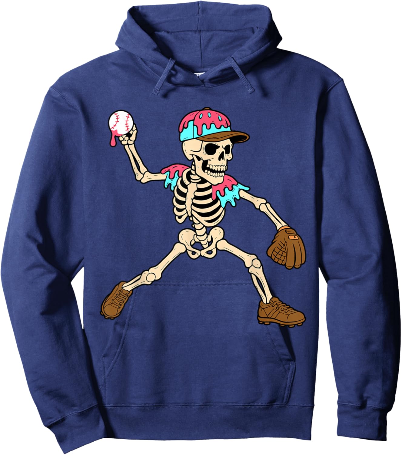Skeleton Ice Cream Drip Baseball Sport Player Halloween Hoodie - Hoodie | Navy