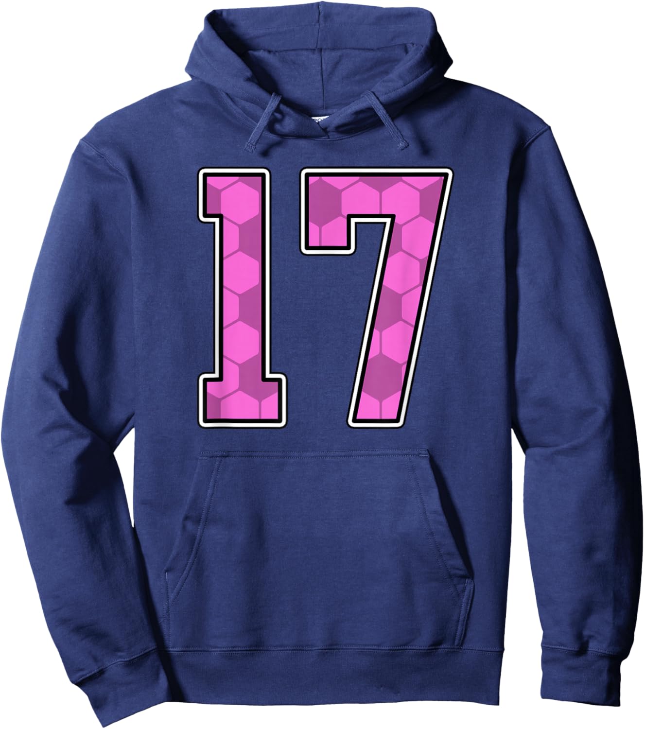 Pink Soccer Pattern Number 17 Jersey Player Uniform #17 Hoodie - Hoodie | Navy