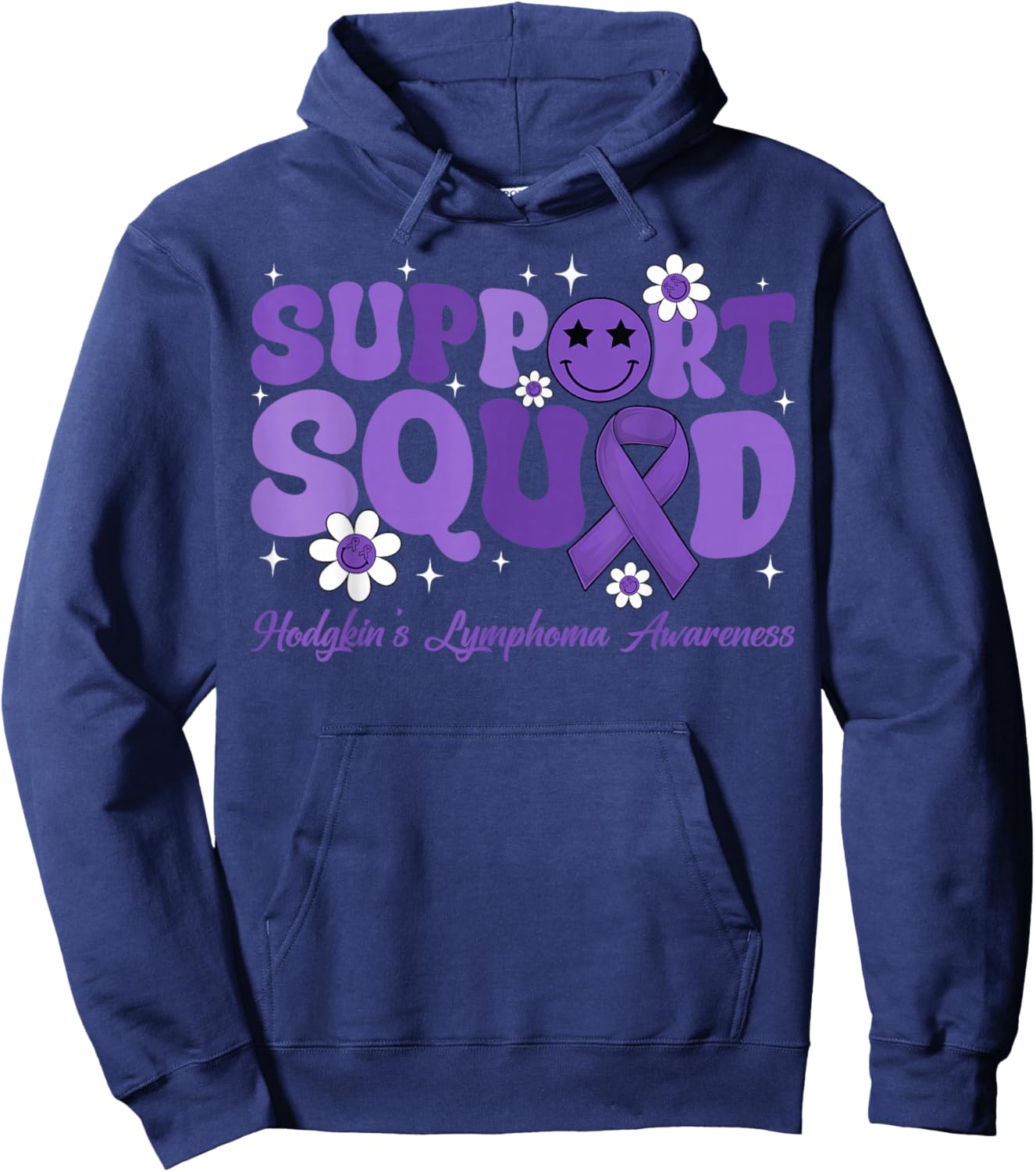 Retro Groovy Support Squad Hodgkins Lymphoma Lavender Ribbon Hoodie - Hoodie | Navy