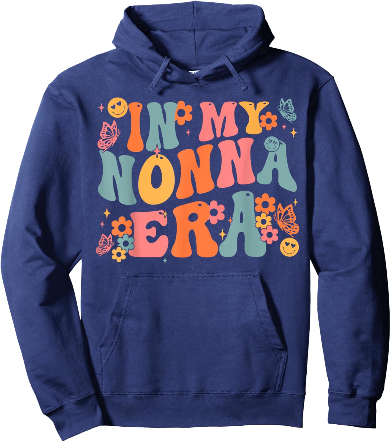 Mother's Day Store Gift Ideas Retro Groovy In My Nonna Era Baby Announcement , Small, Black Hoodie - Hoodie | Navy