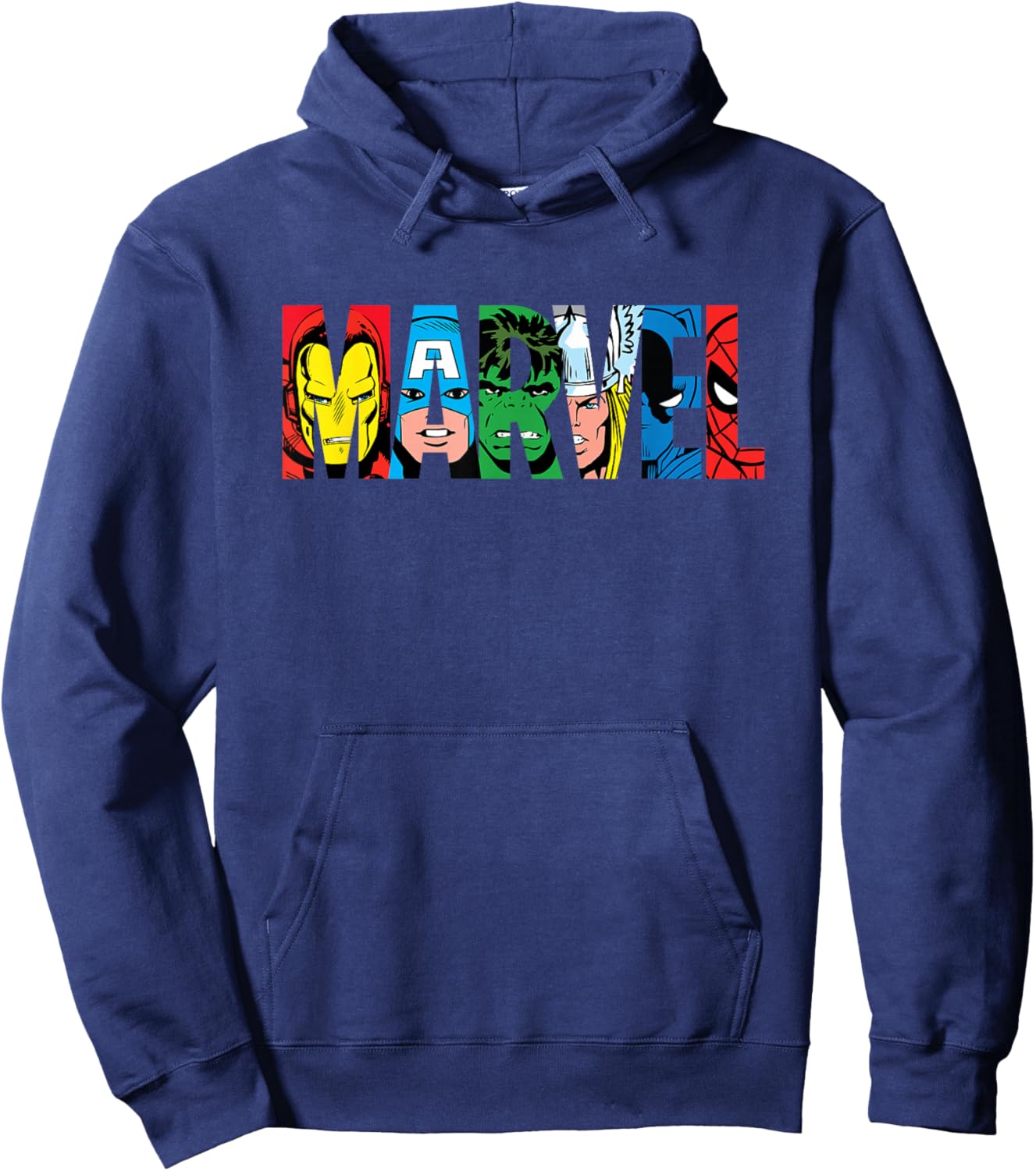 Marvel Logo Classic Avengers & Spider-Man Retro Comic Art Hoodie - Hoodie | Navy