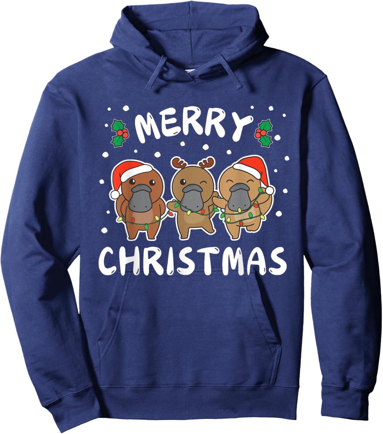 Merry Christmas Cute Platypus Festive Lights Platypus Hoodie - Hoodie | Navy