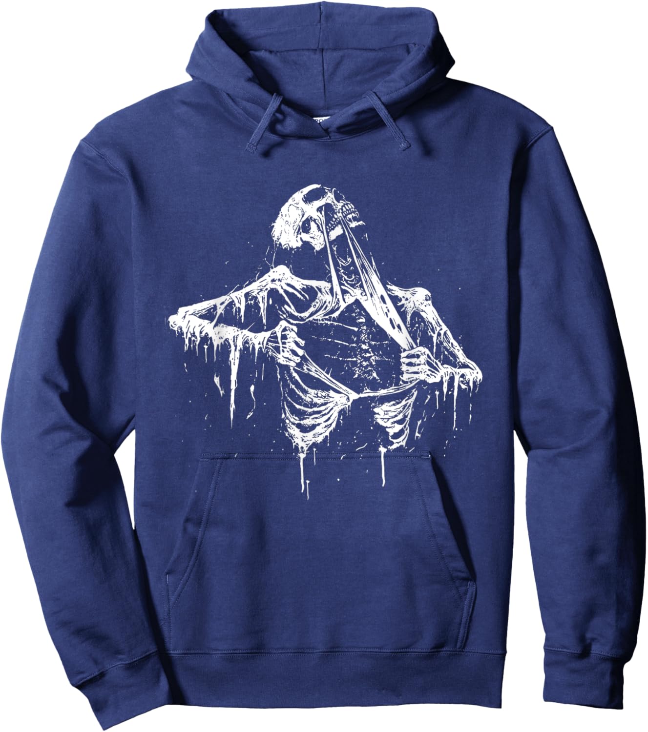 Skeleton Ripping Rib Cage Vintage 90s Graphic Halloween Hoodie - Hoodie | Navy