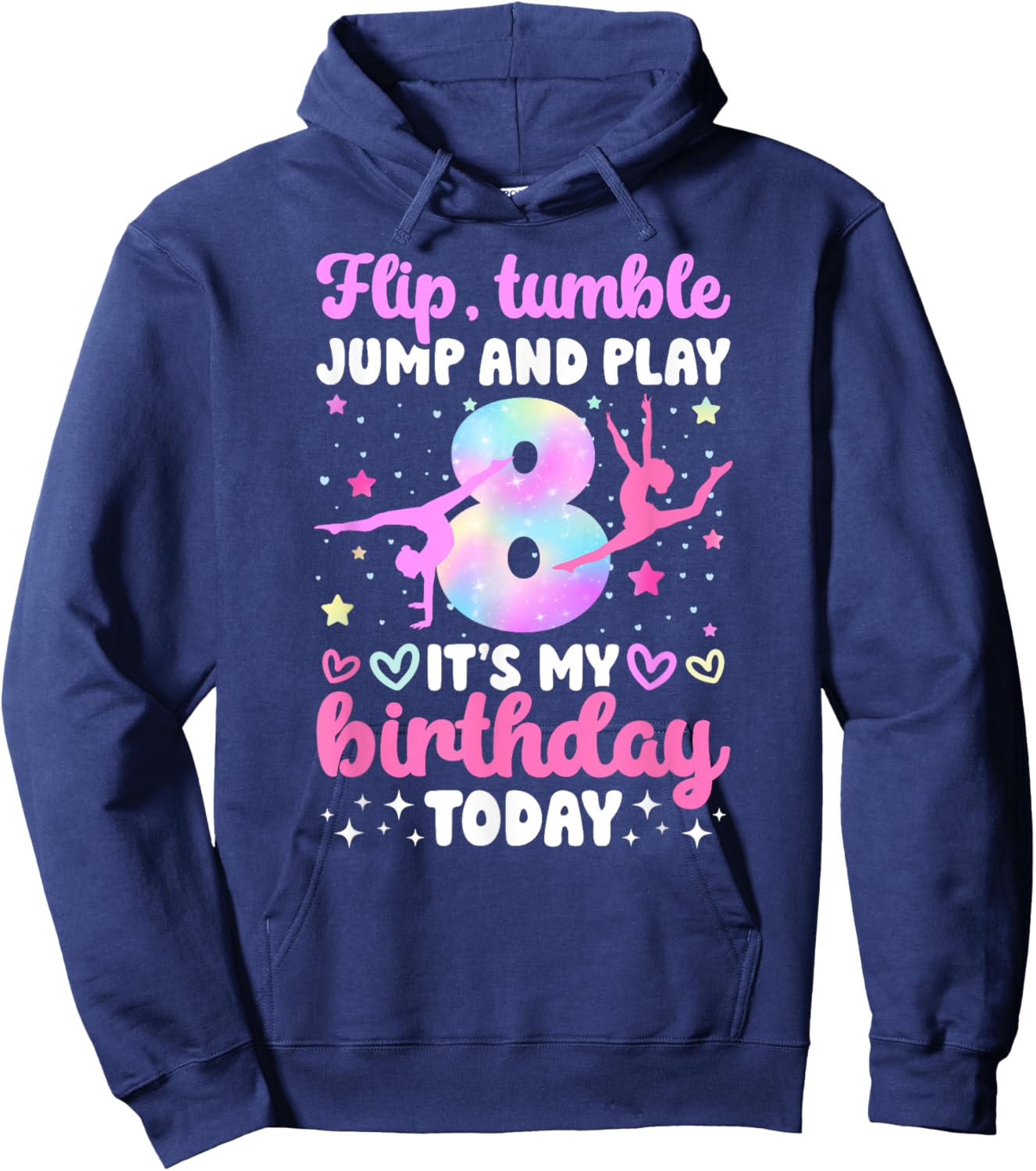 8th Gymnastics Birthday Party Eight Year Old Gymnast Girl Hoodie - Hoodie | Navy
