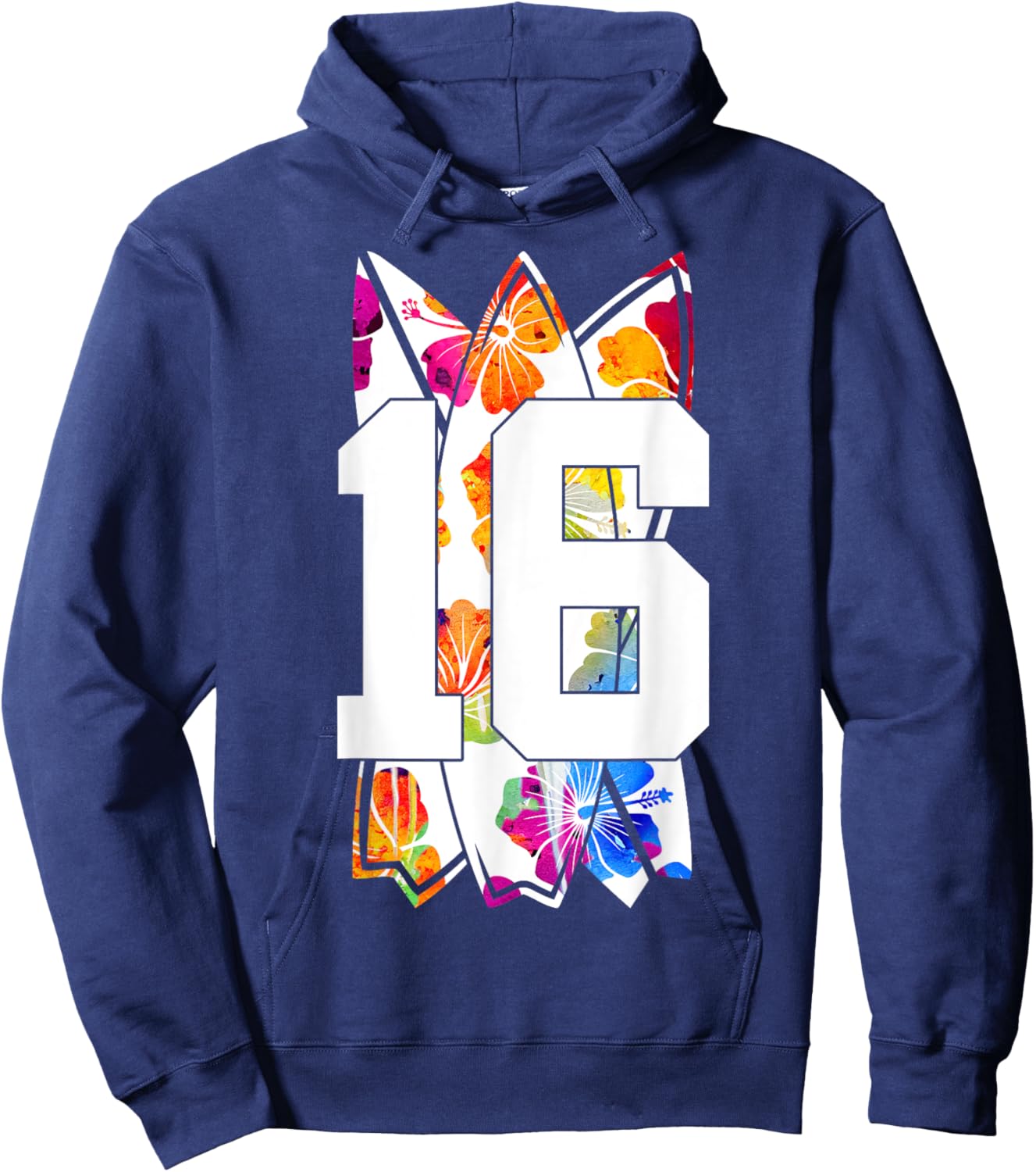 Surfer Surfboard Number 16 Surfing 16th Birthday Hoodie - Hoodie | Navy