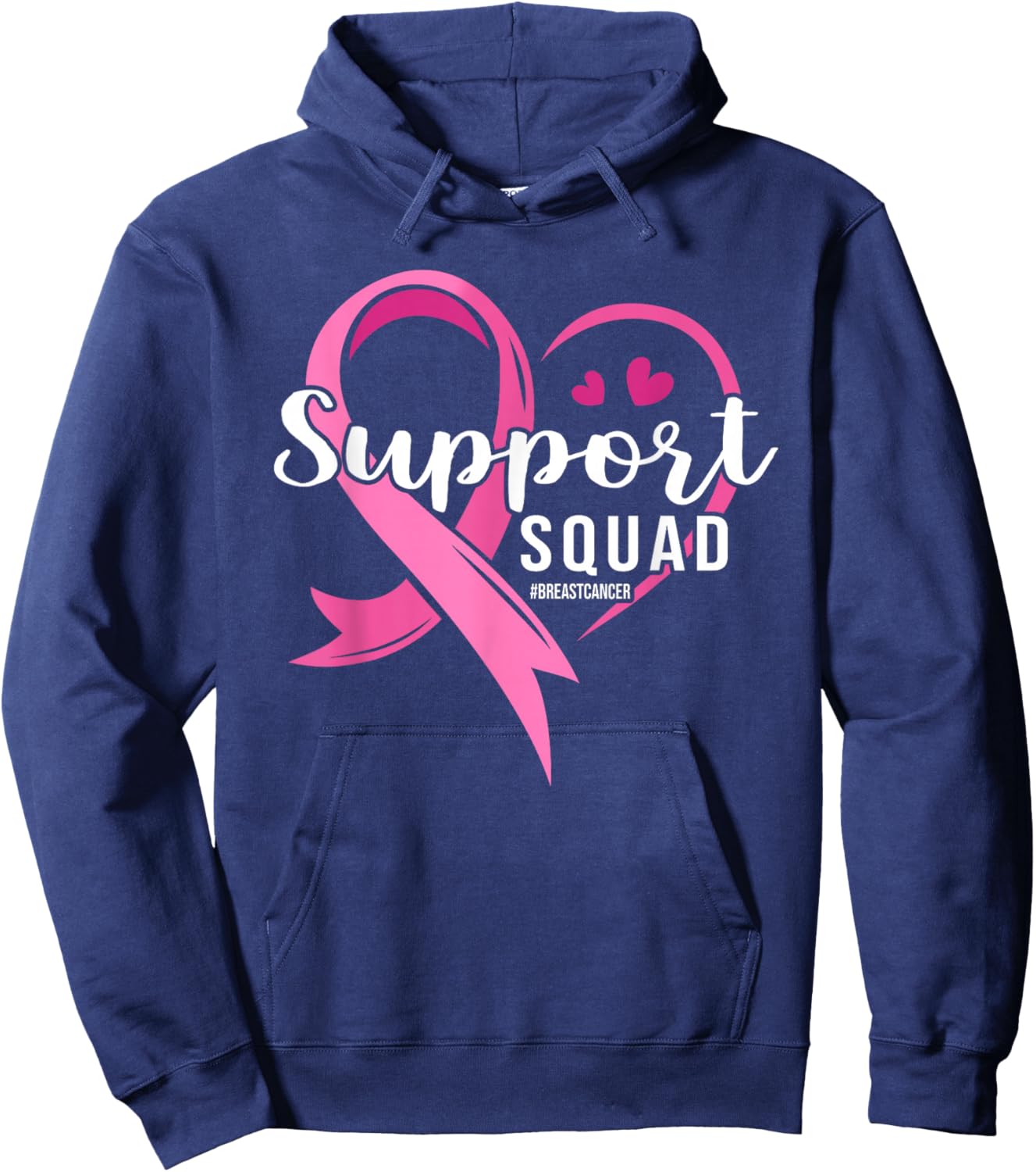 Support Squad Cute Heart Breast Cancer Awareness Hoodie - Hoodie | Navy