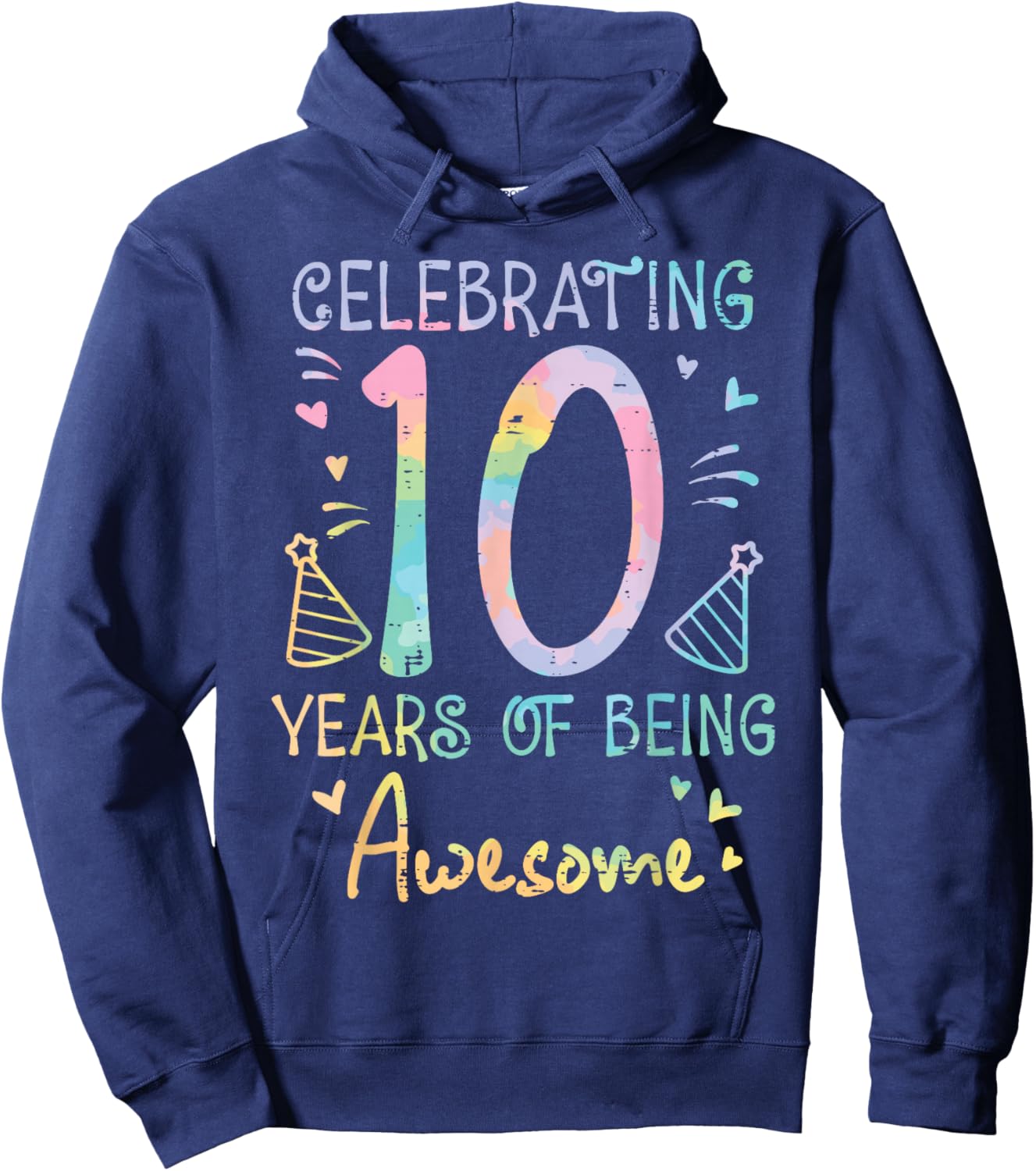 Celebrating 10 Years Being Awesome 10th Birthday Girls Kids Hoodie - Hoodie | Navy