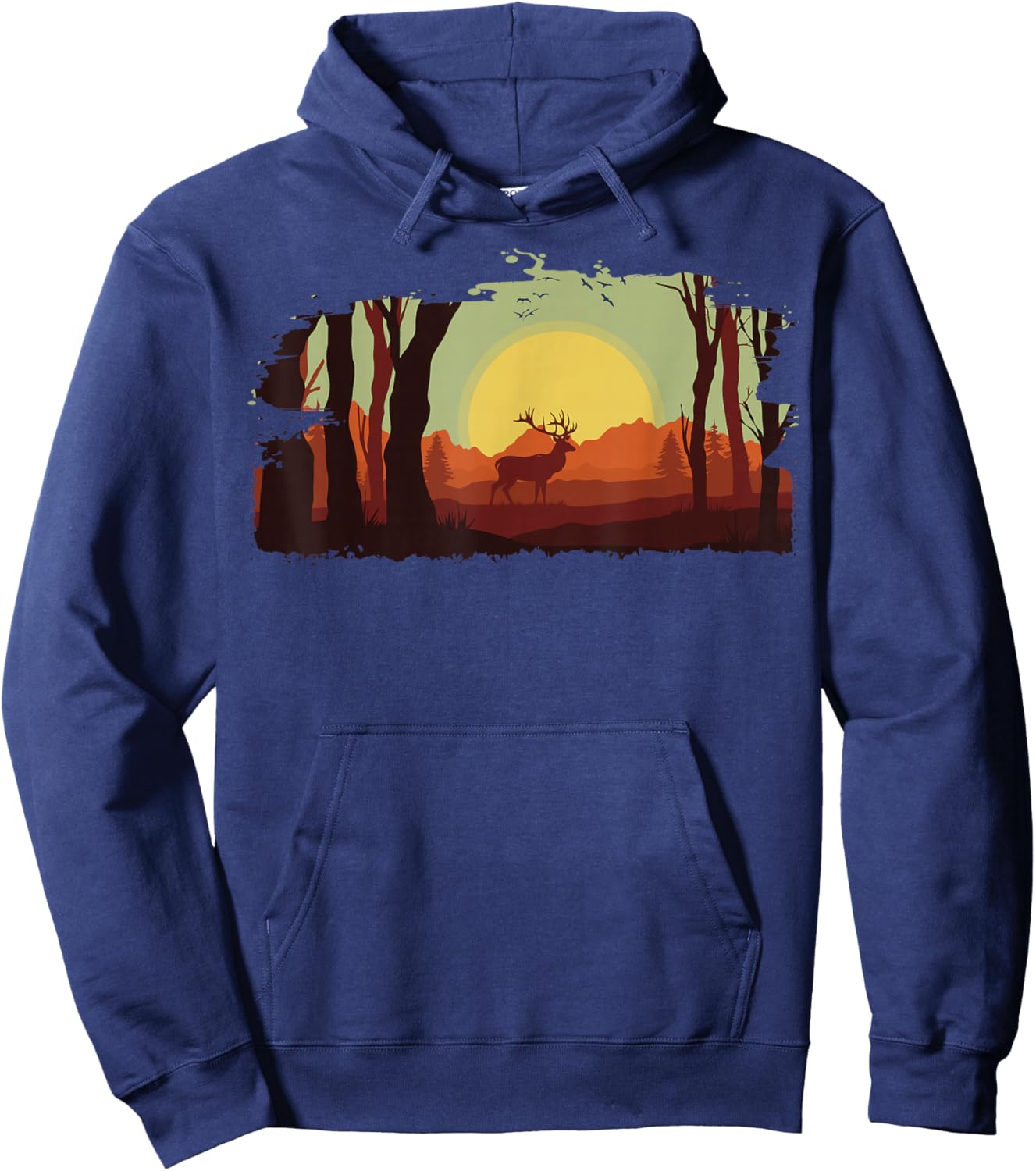 Timeless Mountain, Nature Trees and Forest with Deer Hoodie - Hoodie | Navy