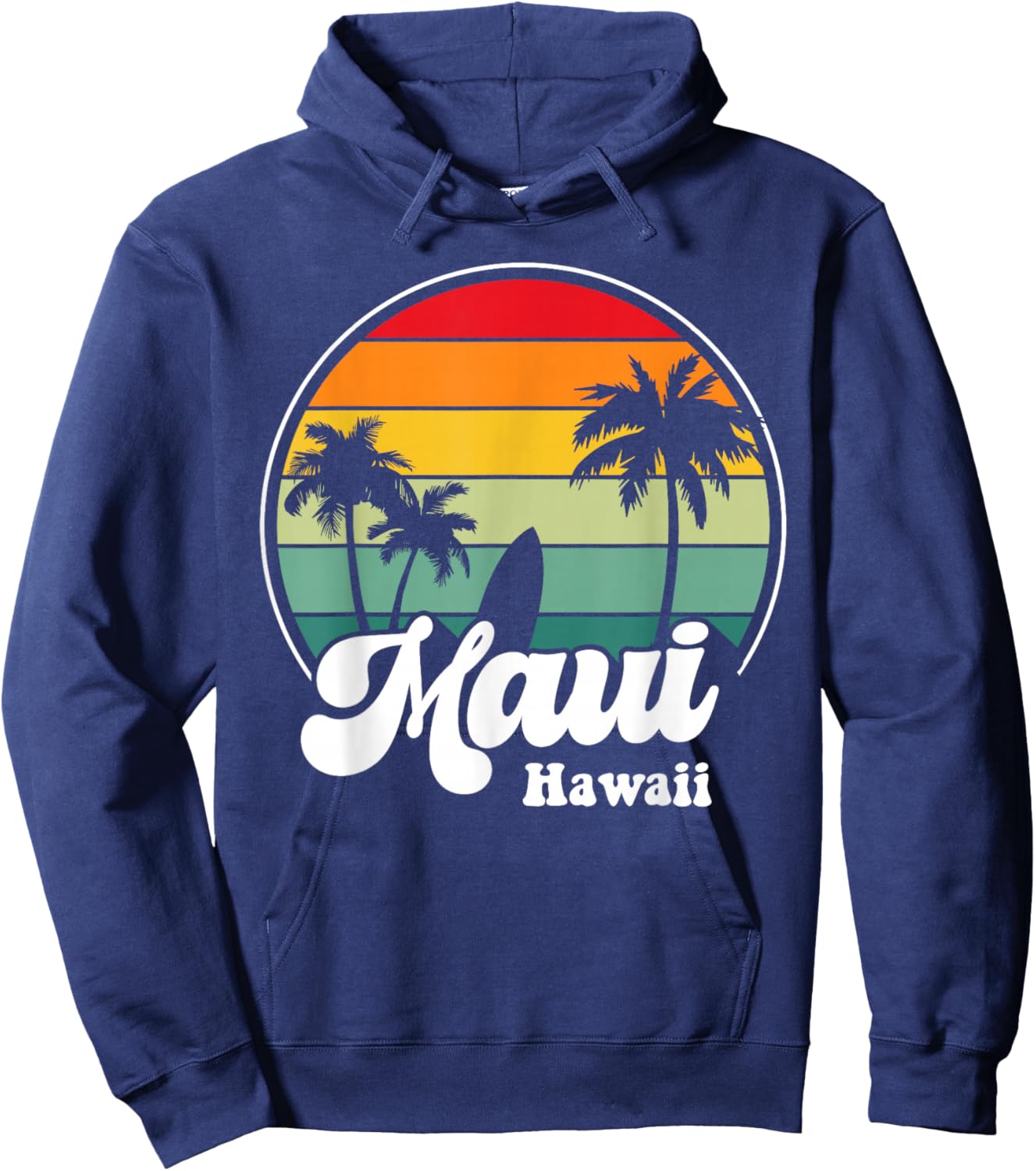 Maui Hawaii Beach Surfing Souvenir Surfboard Retro Hoodie - Hoodie | Navy