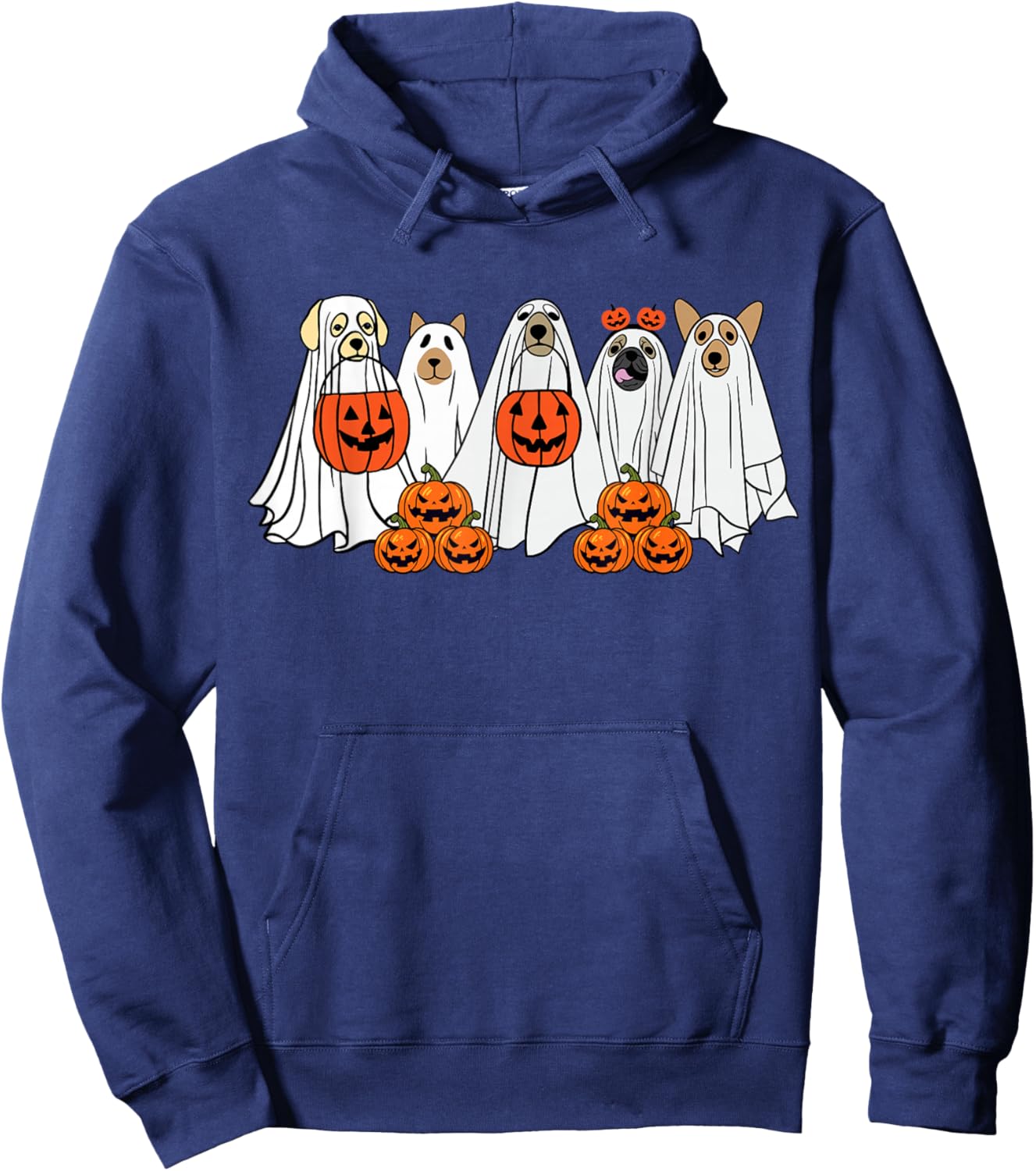 Dog Ghost Cute Dog Dressed As Ghost Funny Halloween Dog Women Kids Hoodie - Hoodie | Navy