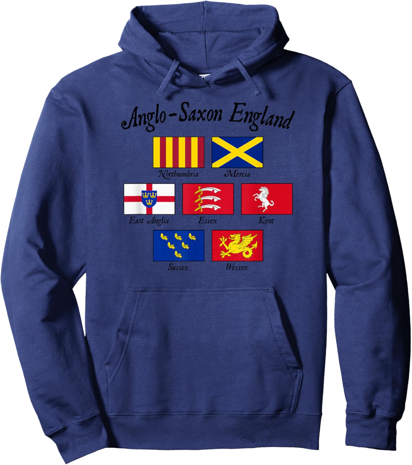 Anglo-Saxon Kingdoms of England Flag Black Lettering Hoodie - Hoodie | Navy