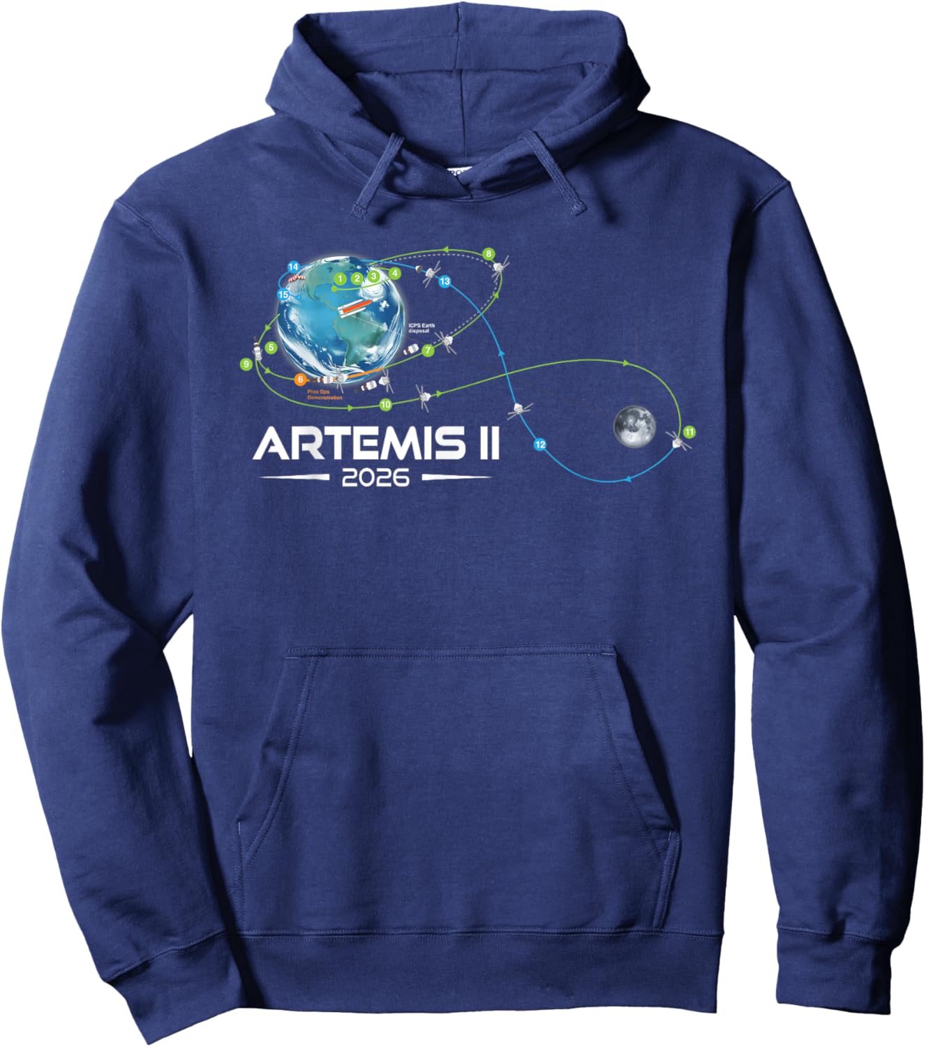 Artemis 2 Route Map SLS Rocket 2026 to The Moon and Beyond Hoodie - Hoodie | Navy
