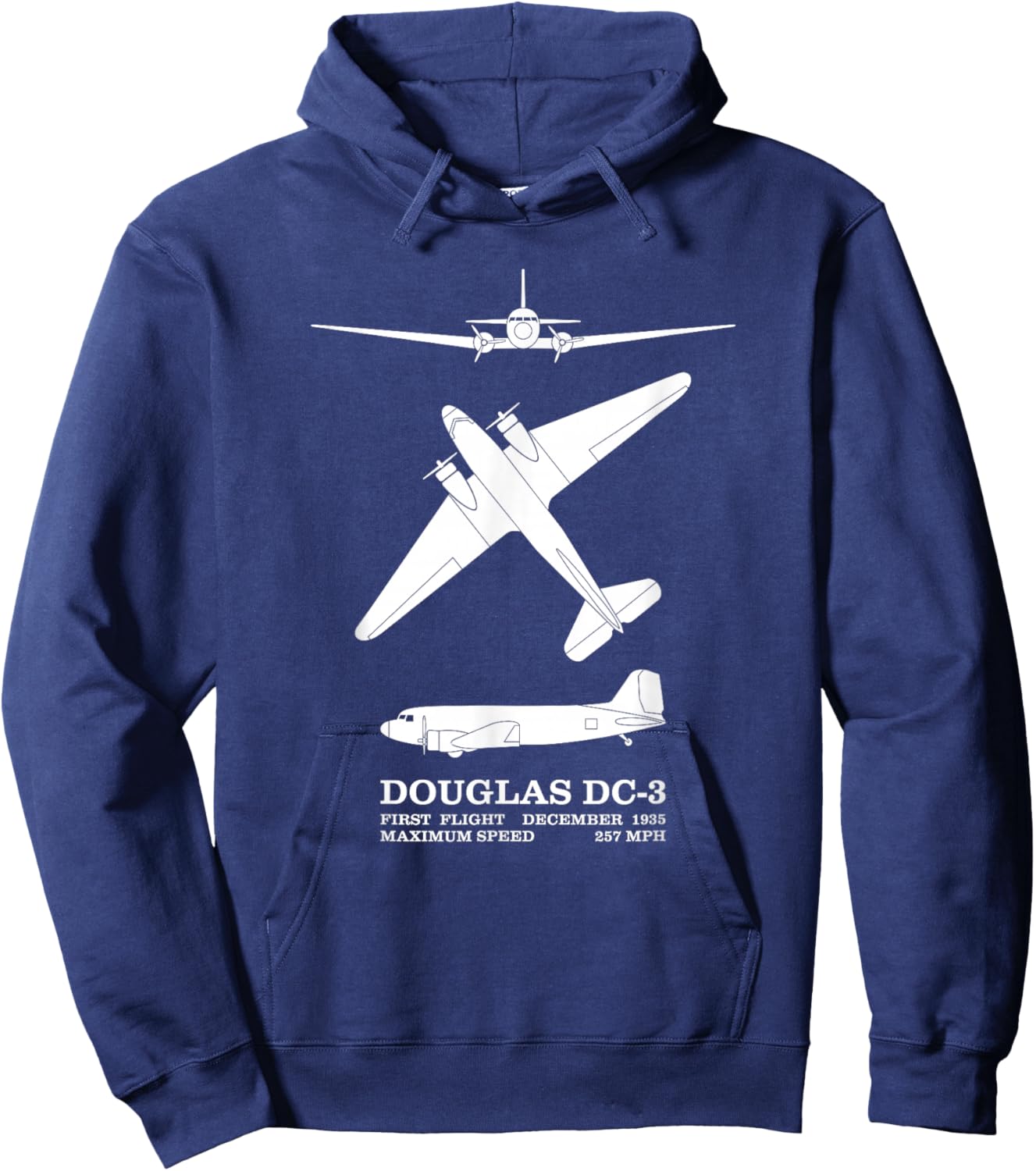 Douglas DC-3 WW2 Airliner Silhouettes Infographic Hoodie - Hoodie | Navy