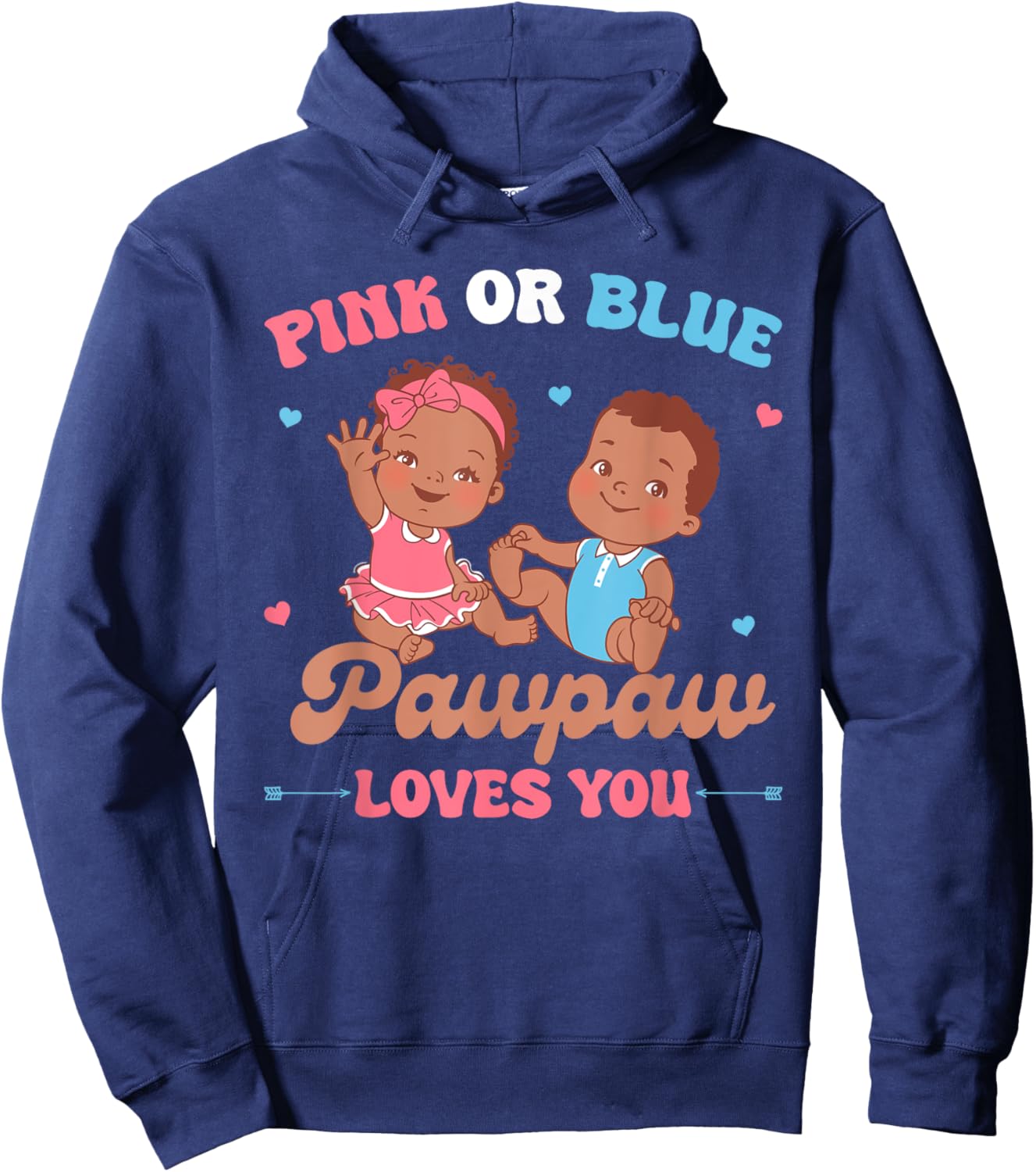 Gender Reveal Pink or Blue Pawpaw Loves You Family Matching Hoodie - Hoodie | Navy