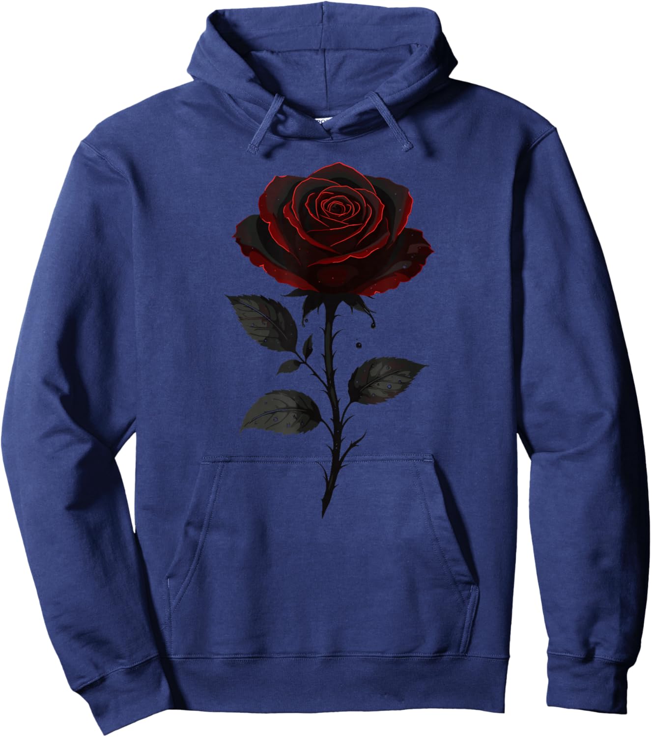 Gothic Black Rose Dark Thorny Bloom Alternative Floral Hoodie - Hoodie | Navy
