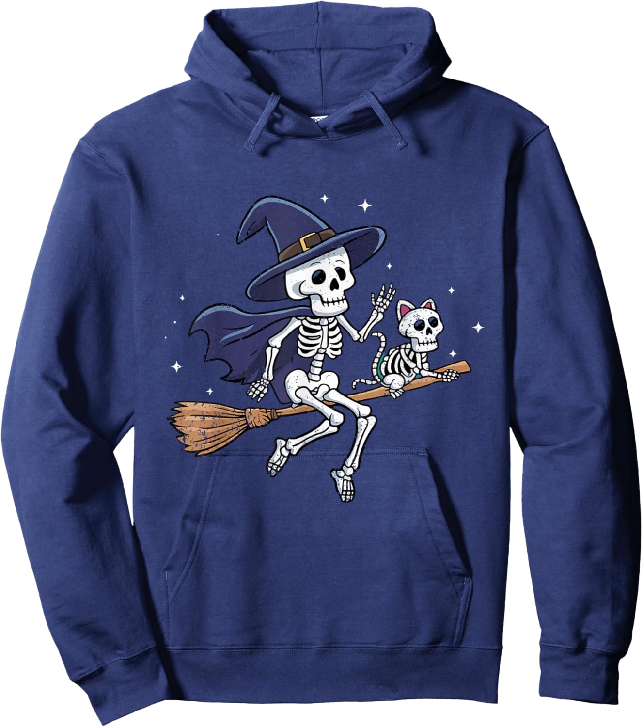 Skeleton Witch Cat Halloween Spooky Witchy Women Kids Hoodie - Hoodie | Navy