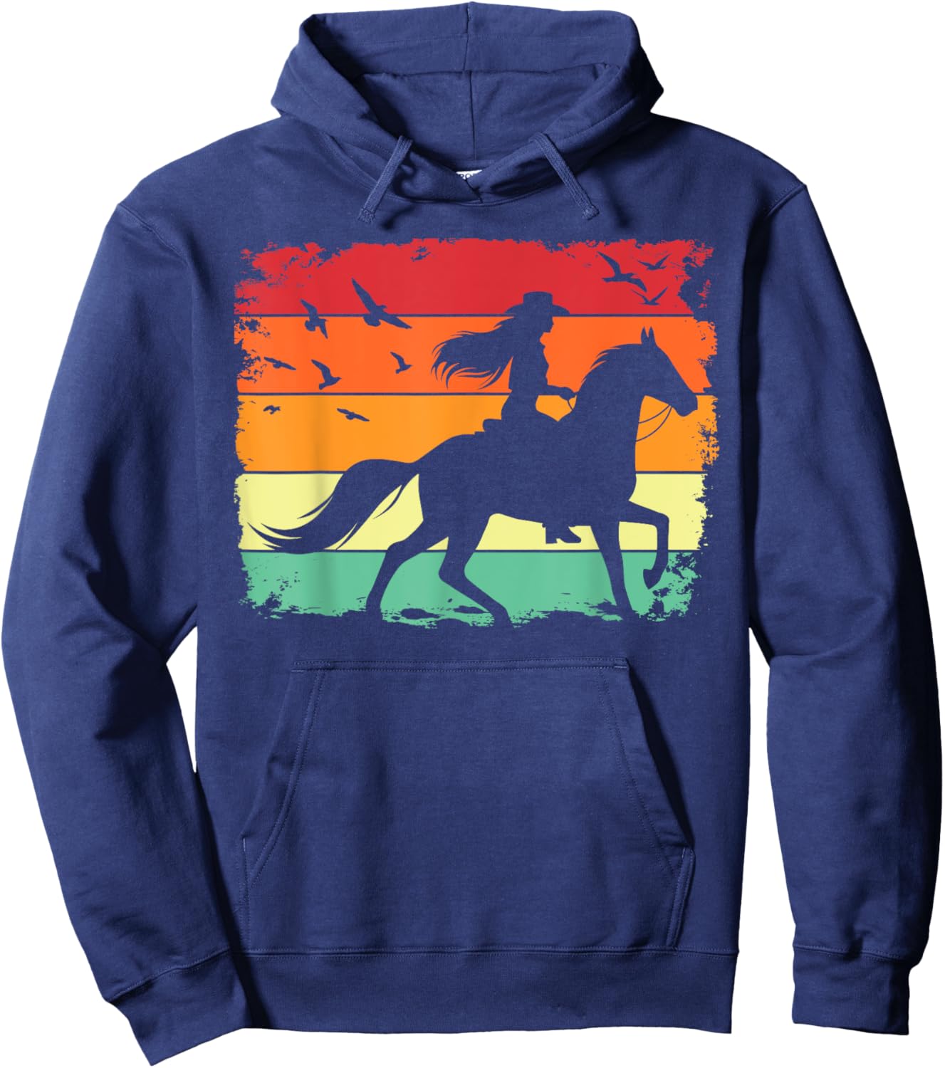 Western Cowgirl Halter Horse Retro Sunset Vintage Style Hoodie - Hoodie | Navy