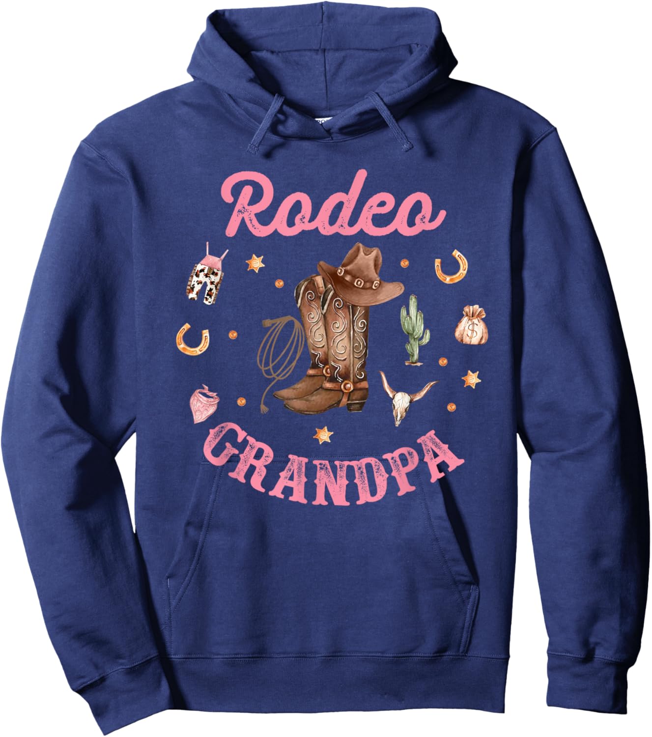 Rodeo Grandpa - Papa Western Cowboy Cowgirl Birthday Family Hoodie - Hoodie | Navy
