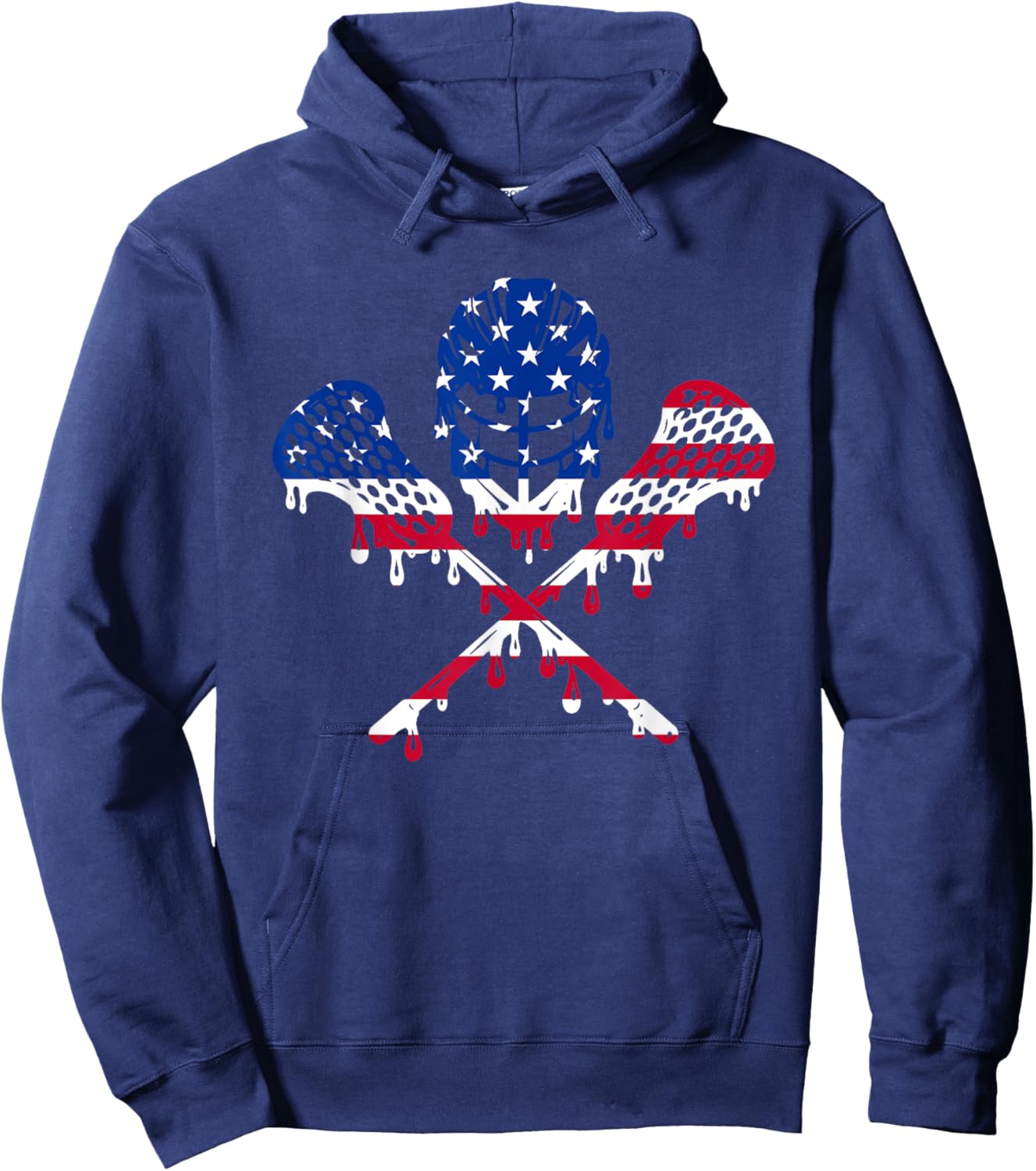 Cream Drip Lacrosse American Flag Lax Helmet Sticks 4th July Hoodie - Hoodie | Navy