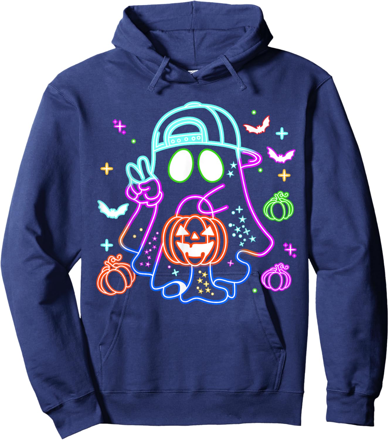 Boo Ghost Spooky Season Boys Kids Glow In Halloween Night Hoodie - Hoodie | Navy