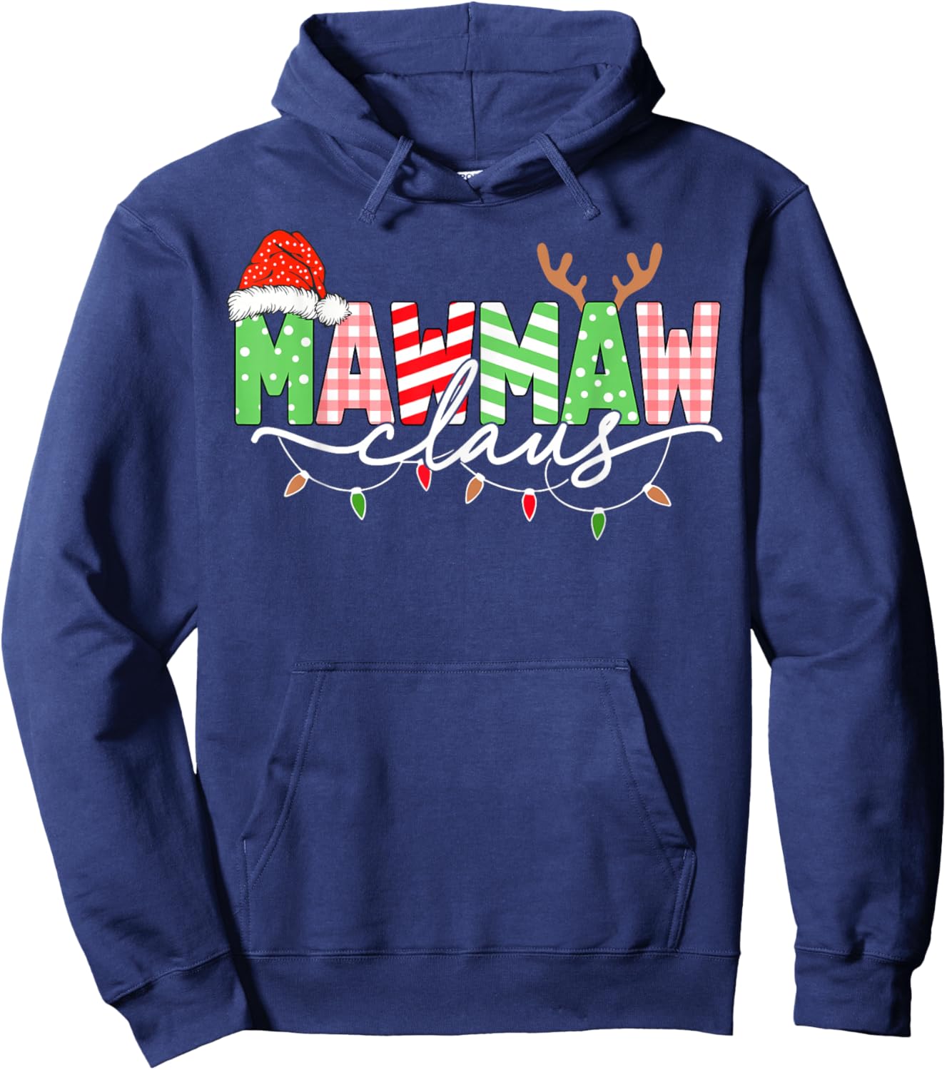 Mawmaw Claus Christmas Lights Santa Hat Family Matching Hoodie - Hoodie | Navy