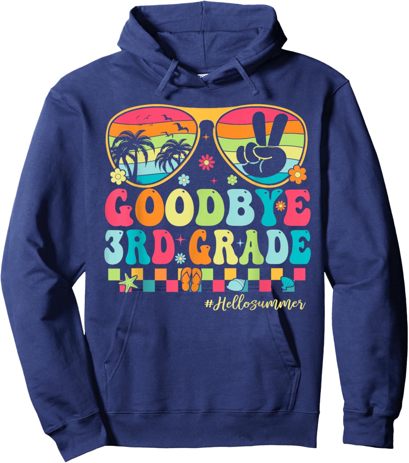 Goodbye 3rd Grade Boys Kids Hello Summer Last Day of School Hoodie - Hoodie | Navy