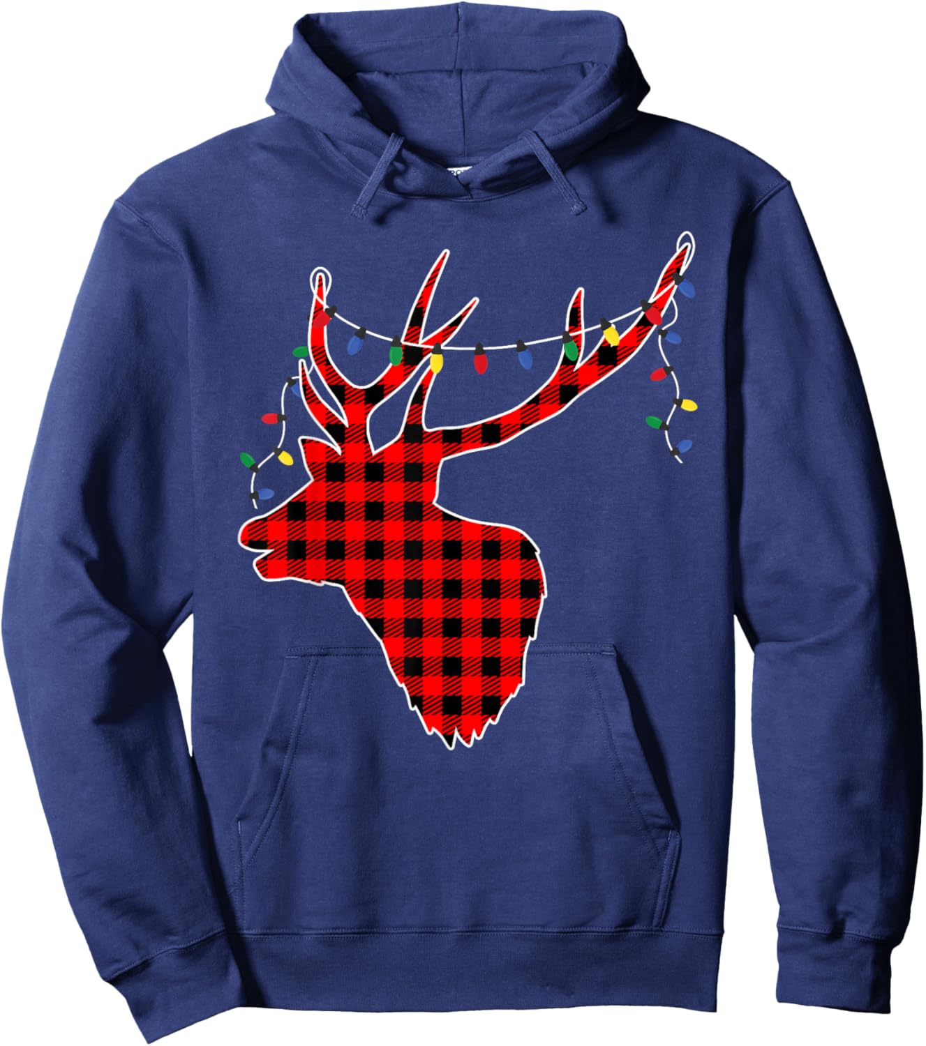 Red Black Christmas Buffalo Plaid Deer Women Men Hoodie - Hoodie | Navy