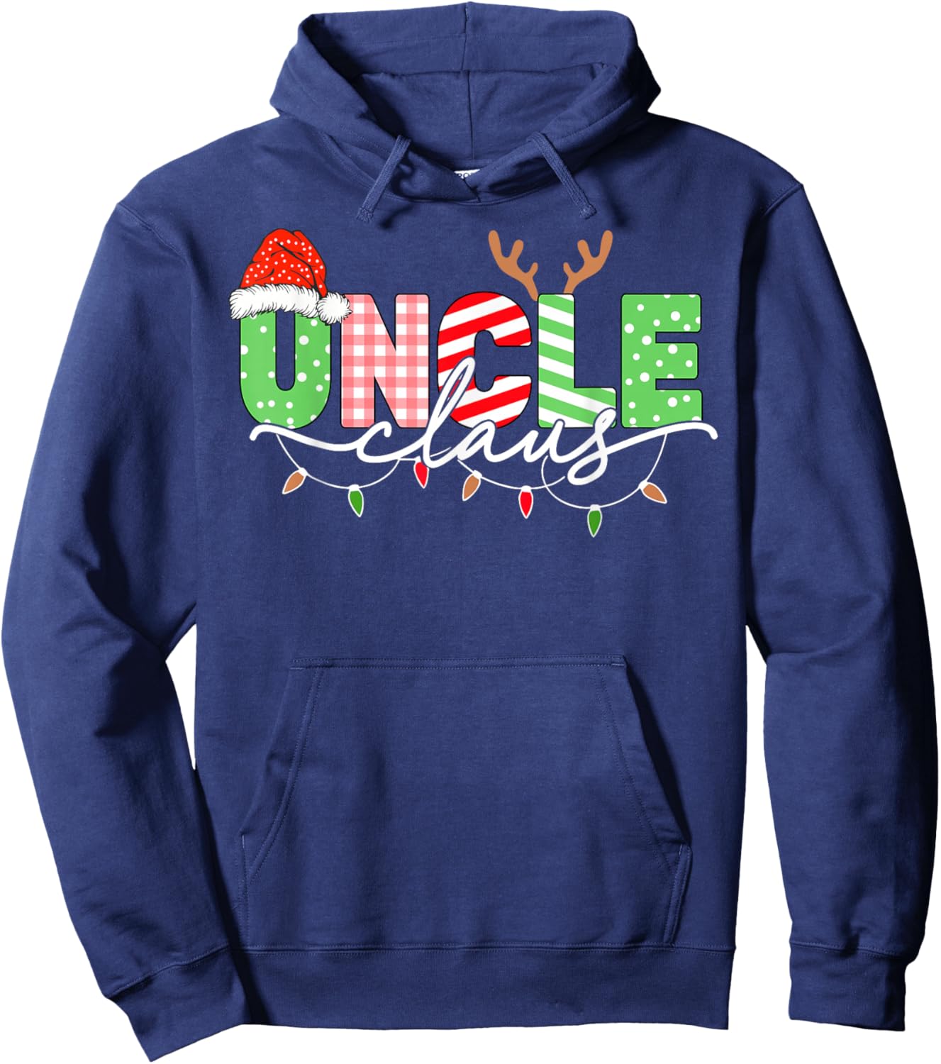 Uncle Claus Christmas Lights Santa Hat Family Matching Hoodie - Hoodie | Navy