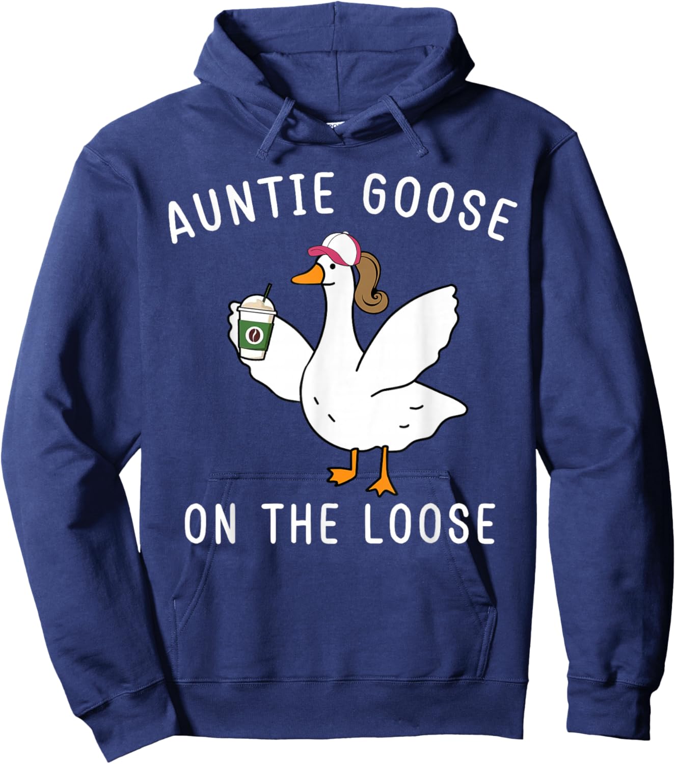 Funny Auntie Goose On The Loose Funny Farm Aunt - -Adults, Black, Small, Short Sleeve Hoodie - Hoodie | Navy