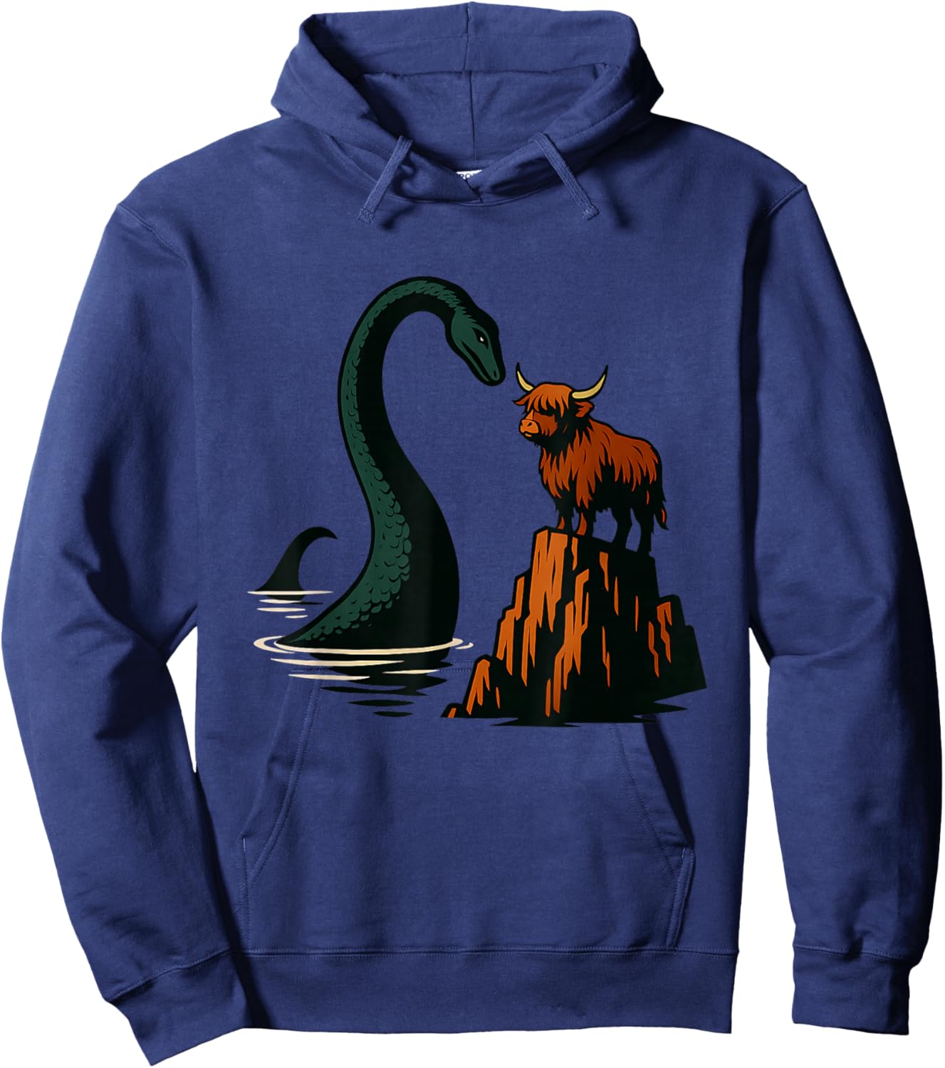Loch Ness Monster Scotland Viking Ship Highland Cow Hoodie - Hoodie | Navy