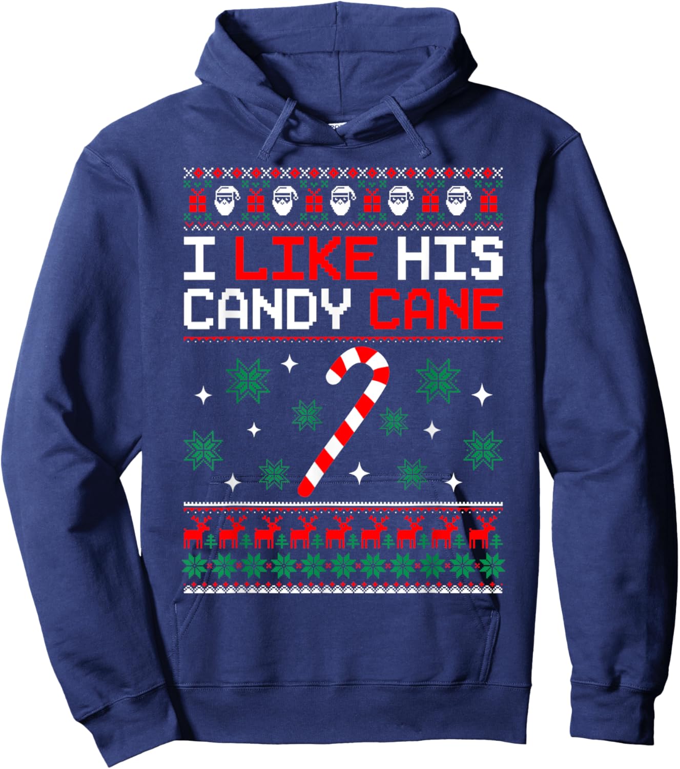 Merry Xmas Funny Couples Christmas Matching I Like His Candy Cane Black -Adults Small Hoodie - Hoodie | Navy