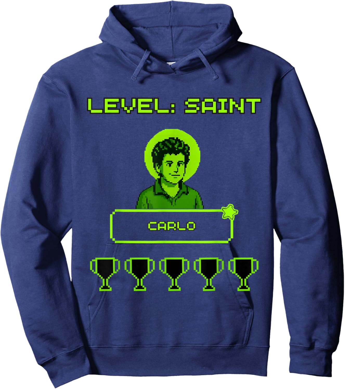 Catholic Saint Carlo, Gamer Trophy, All Saints Day Hoodie - Hoodie | Navy