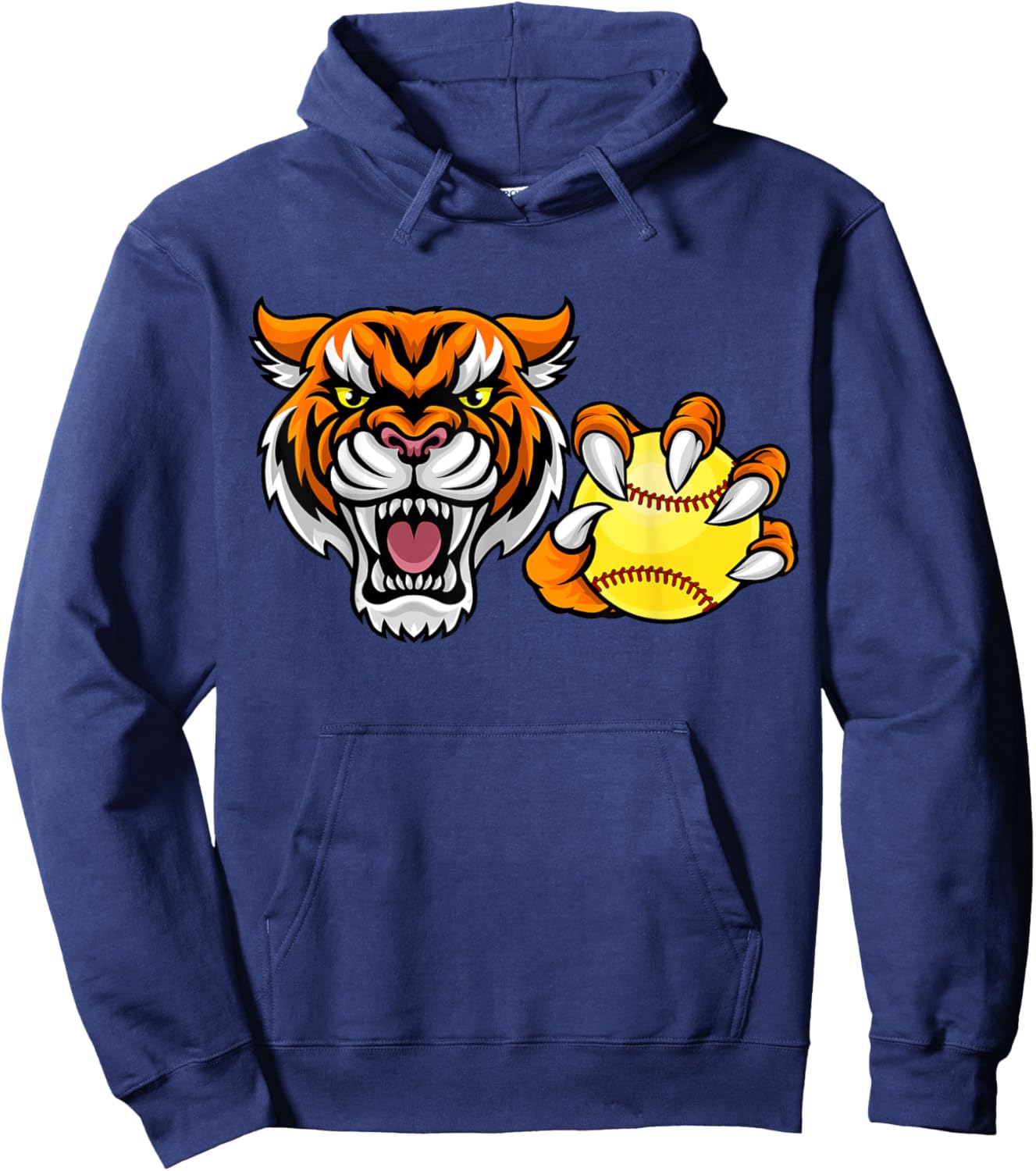 Tiger softball ball cartoon character design Hoodie - Hoodie | Navy