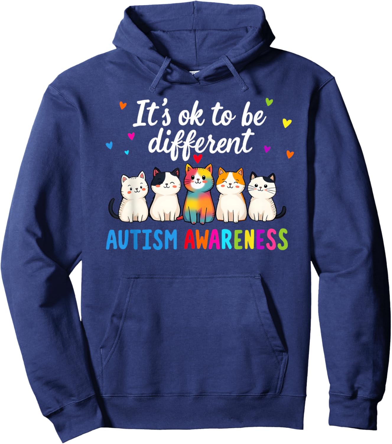 Autism Awareness Cat It's Okay to Be Different Funny Design Hoodie - Hoodie | Navy