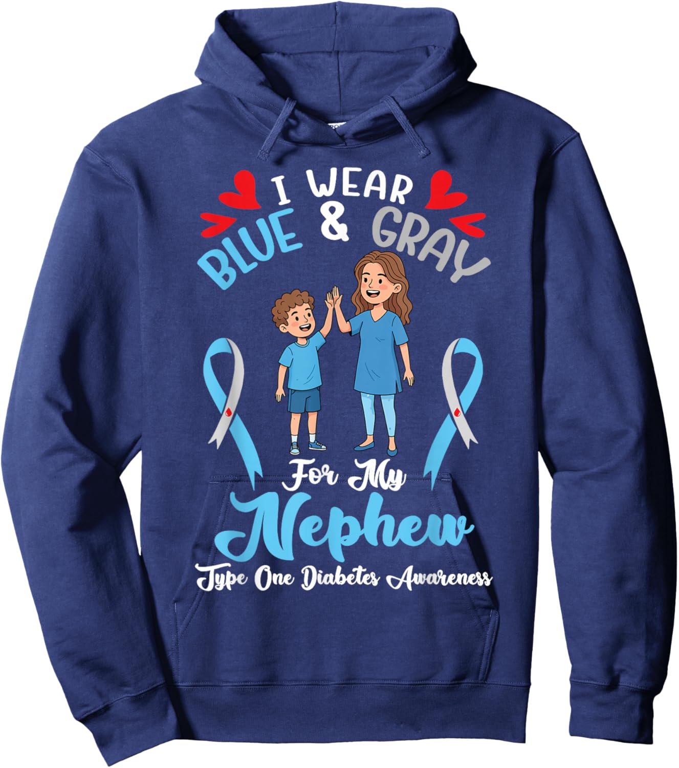 I Wear Blue and Gray for My Nephew Diabetes Awareness Aunt Hoodie - Hoodie | Navy