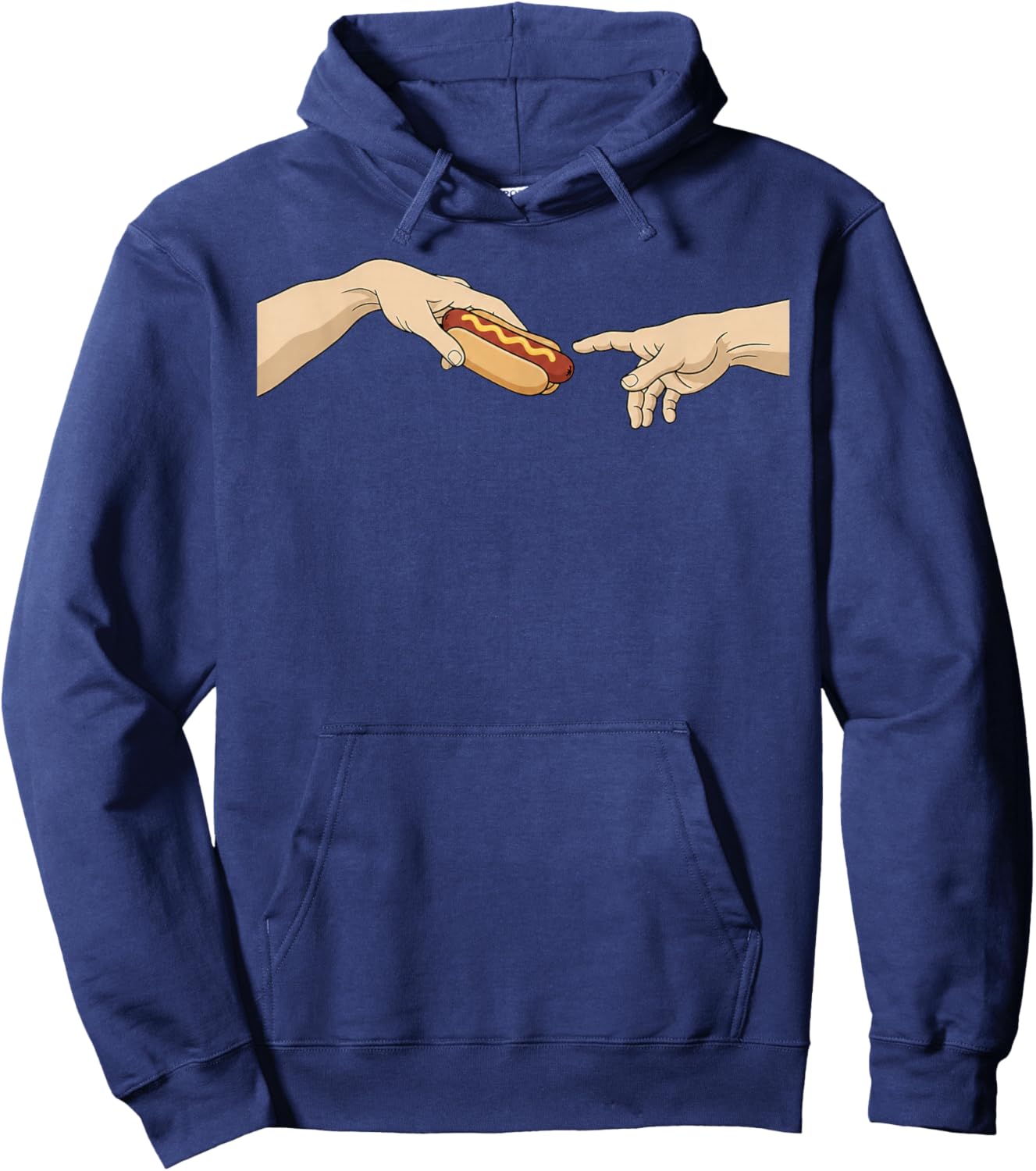 Divine Dog Funny Hotdog Creation of Adam Parody Art Hoodie - Hoodie | Navy
