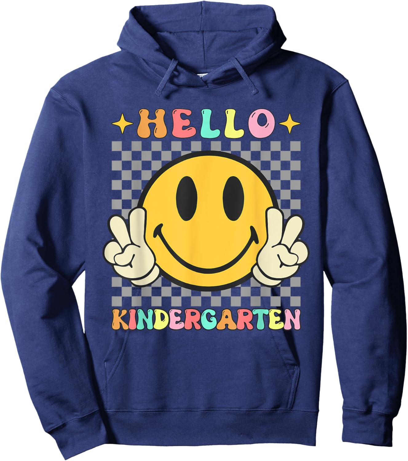 Retro Groovy Kindergarten Back to School Hello Kindergarten Hoodie - Hoodie | Navy