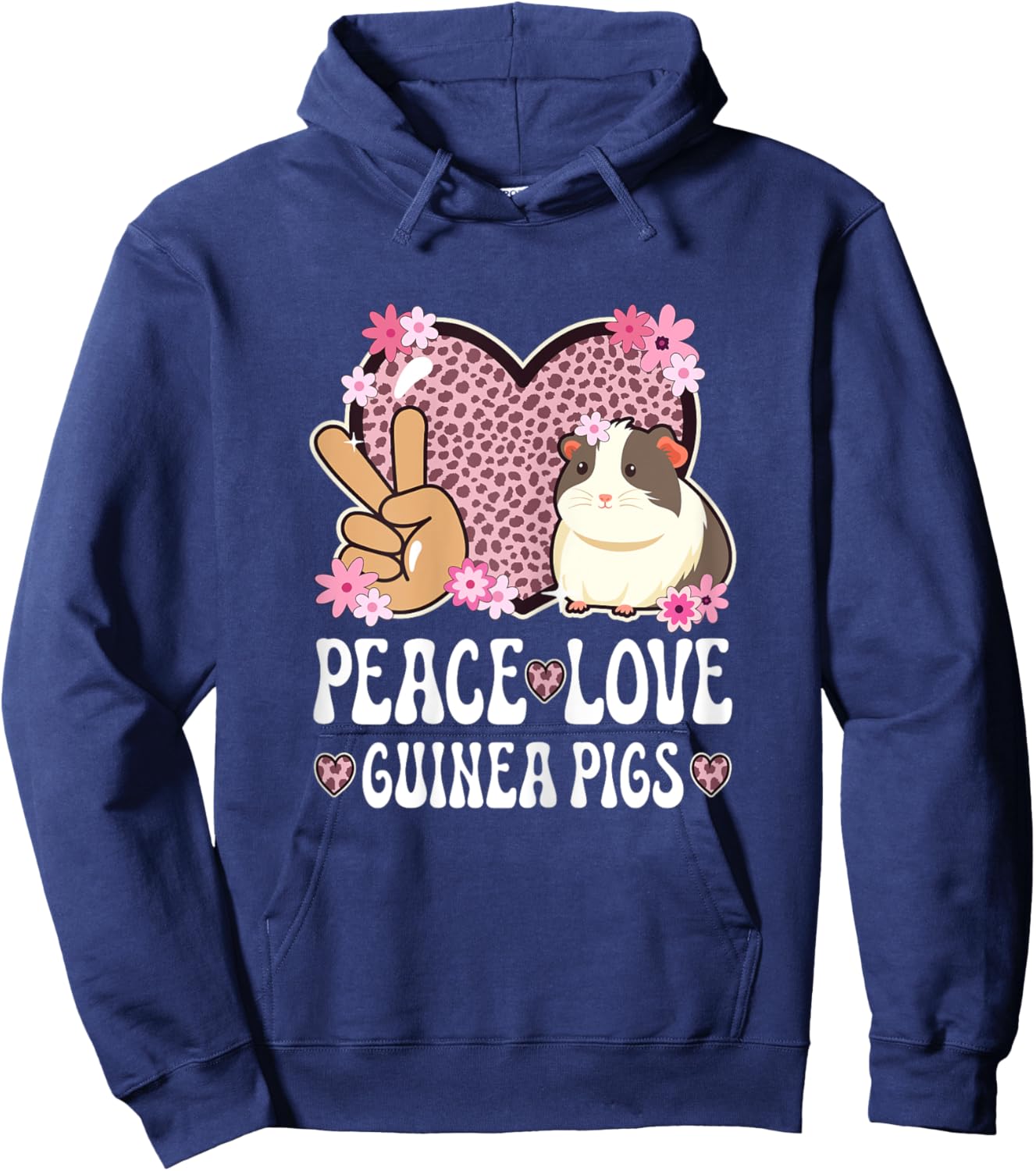 Peace Love Guinea Pigs Cheetah Print Women Guinea Pig Lover Hoodie - Hoodie | Navy
