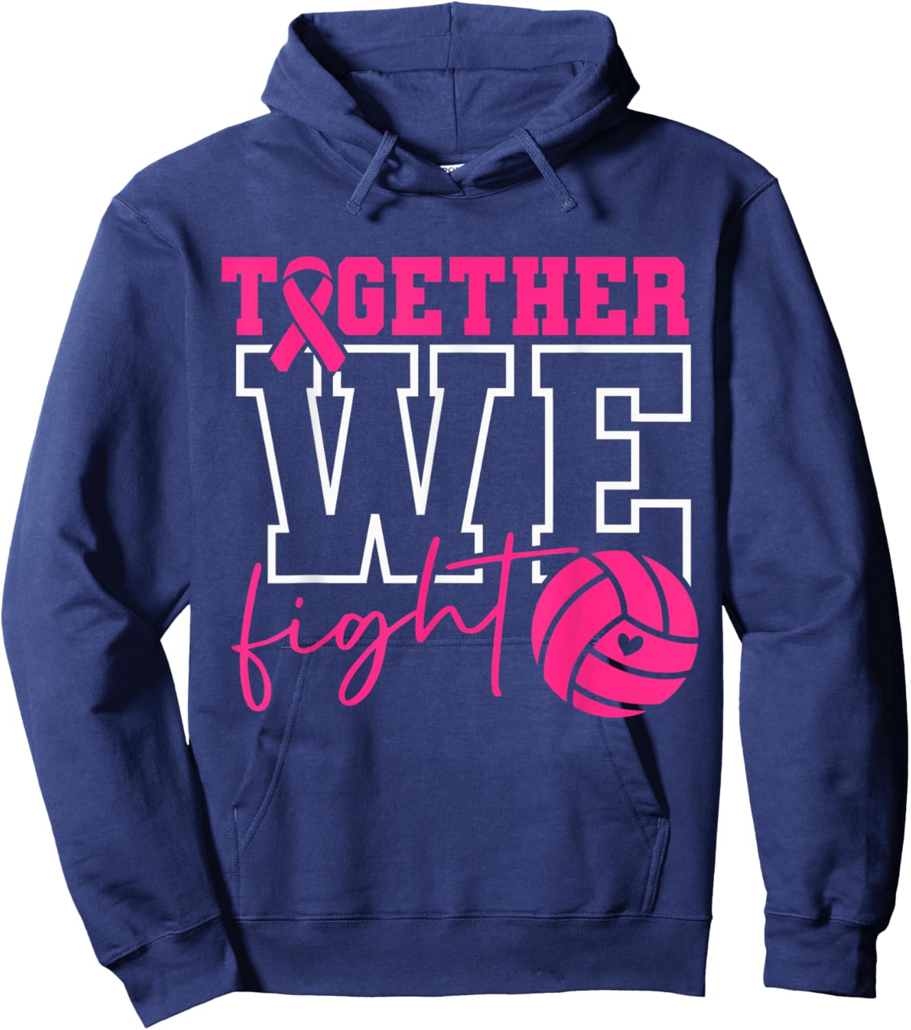 Together We Fight Volleyball Pink Ribbon Breast Cancer Hoodie - Hoodie | Navy