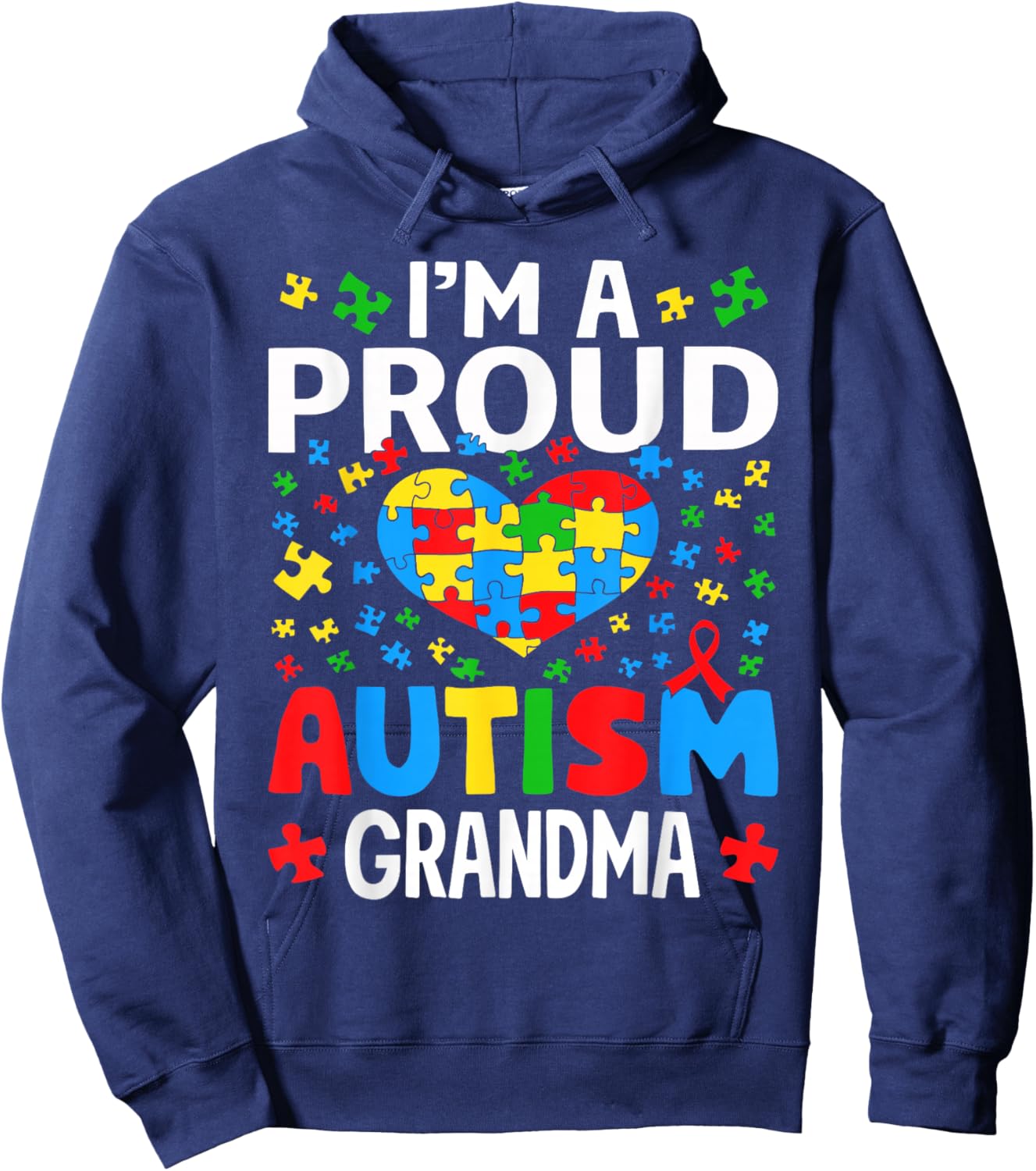 Im A Proud Autism Grandma Awareness Puzzle Piece Hoodie - Hoodie | Navy
